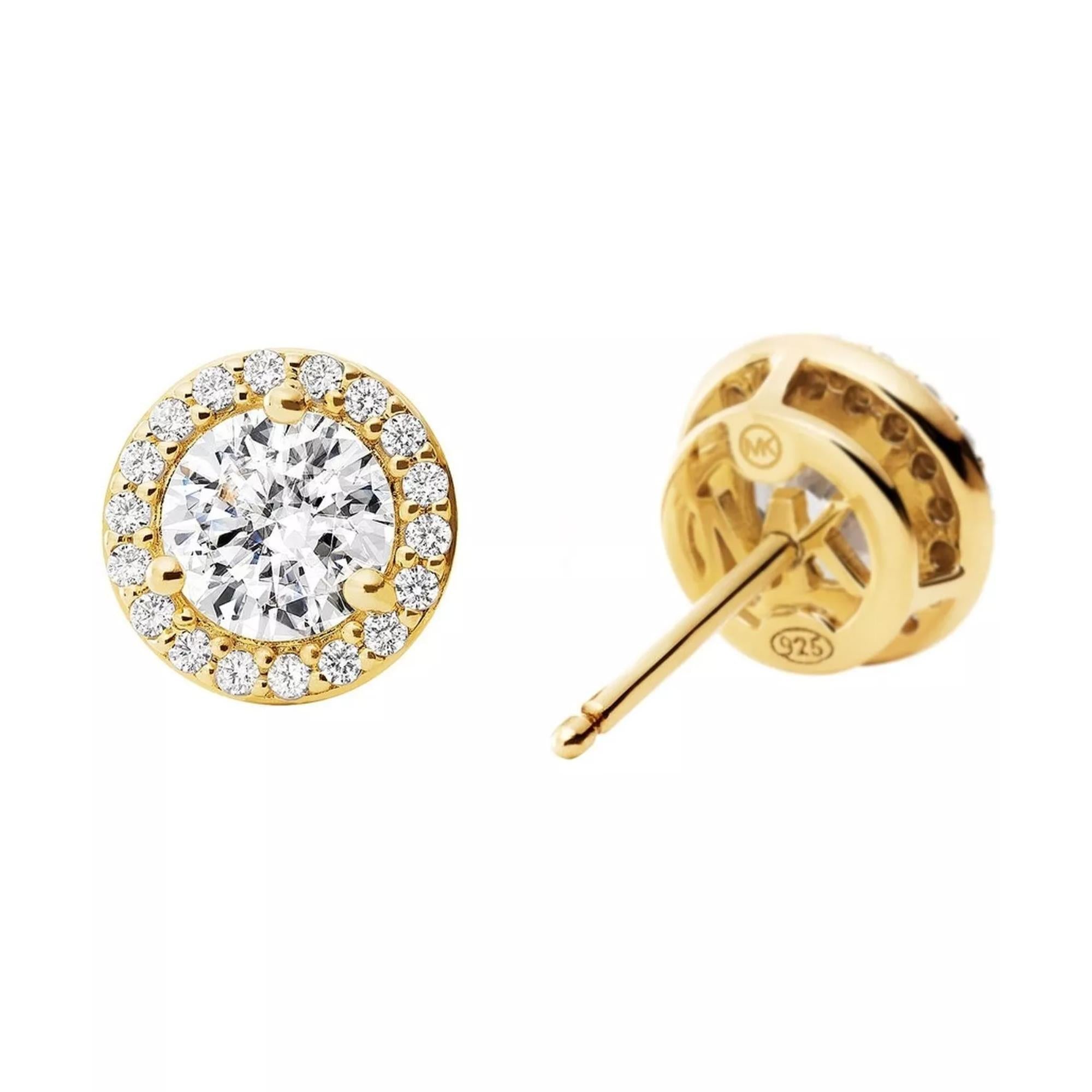 Michael Kors MKC1035AN710 CZ halo stud front view and 925 sterling silver back casing detail