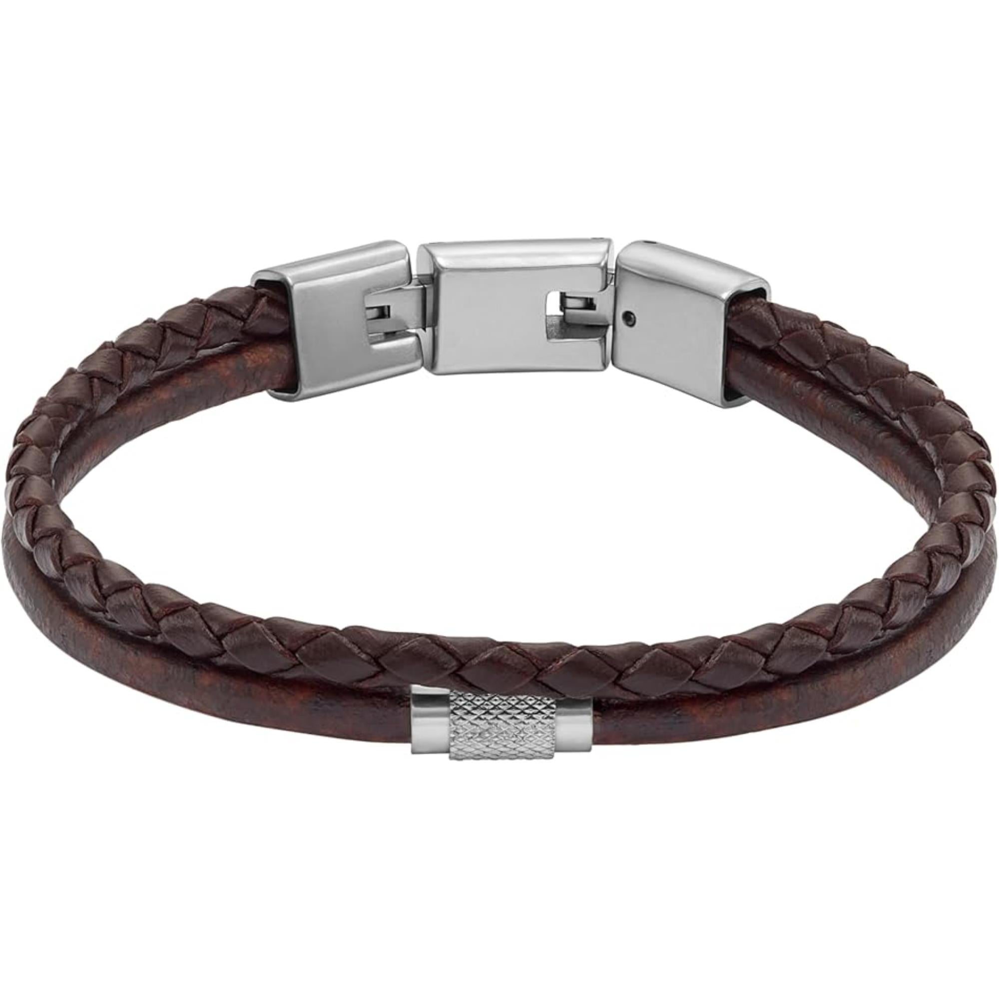 Fossil Brown Leather Multi-Strand Men's Bracelet JF04702040