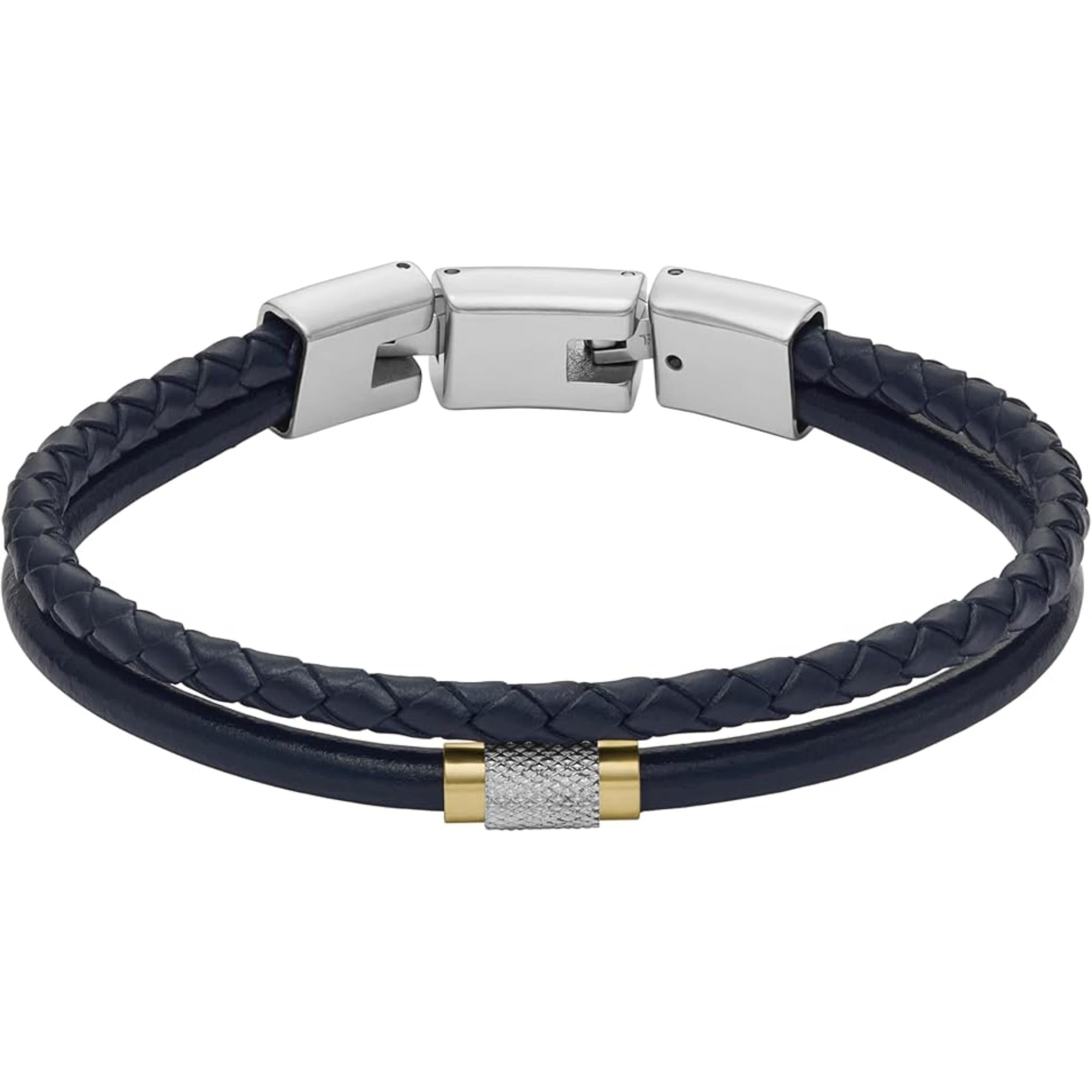 Fossil Navy Leather Multi-Strand Men's Bracelet JF04703998