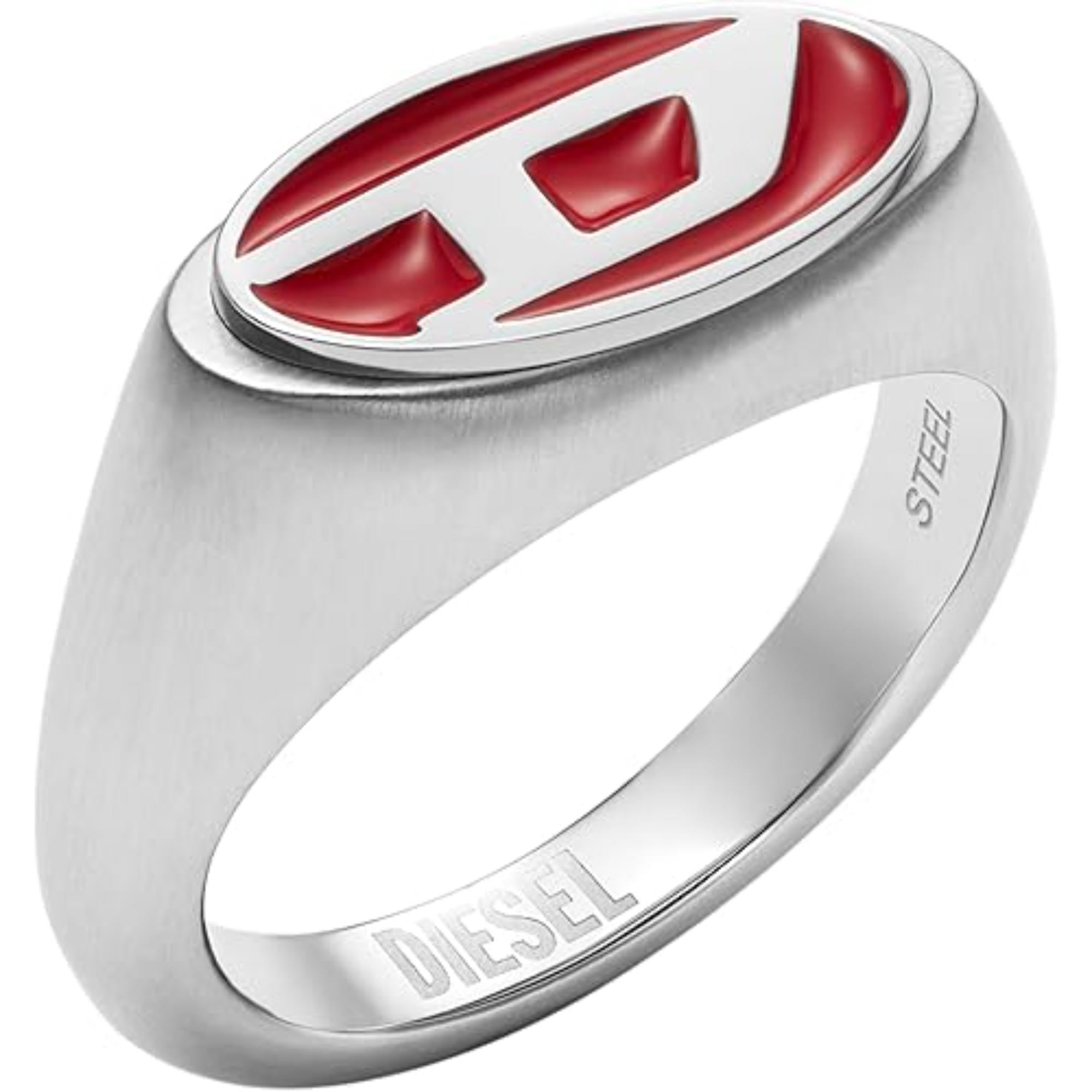 Diesel Unisex Red Lacquer Logo Signet Ring DX1444040-11.5