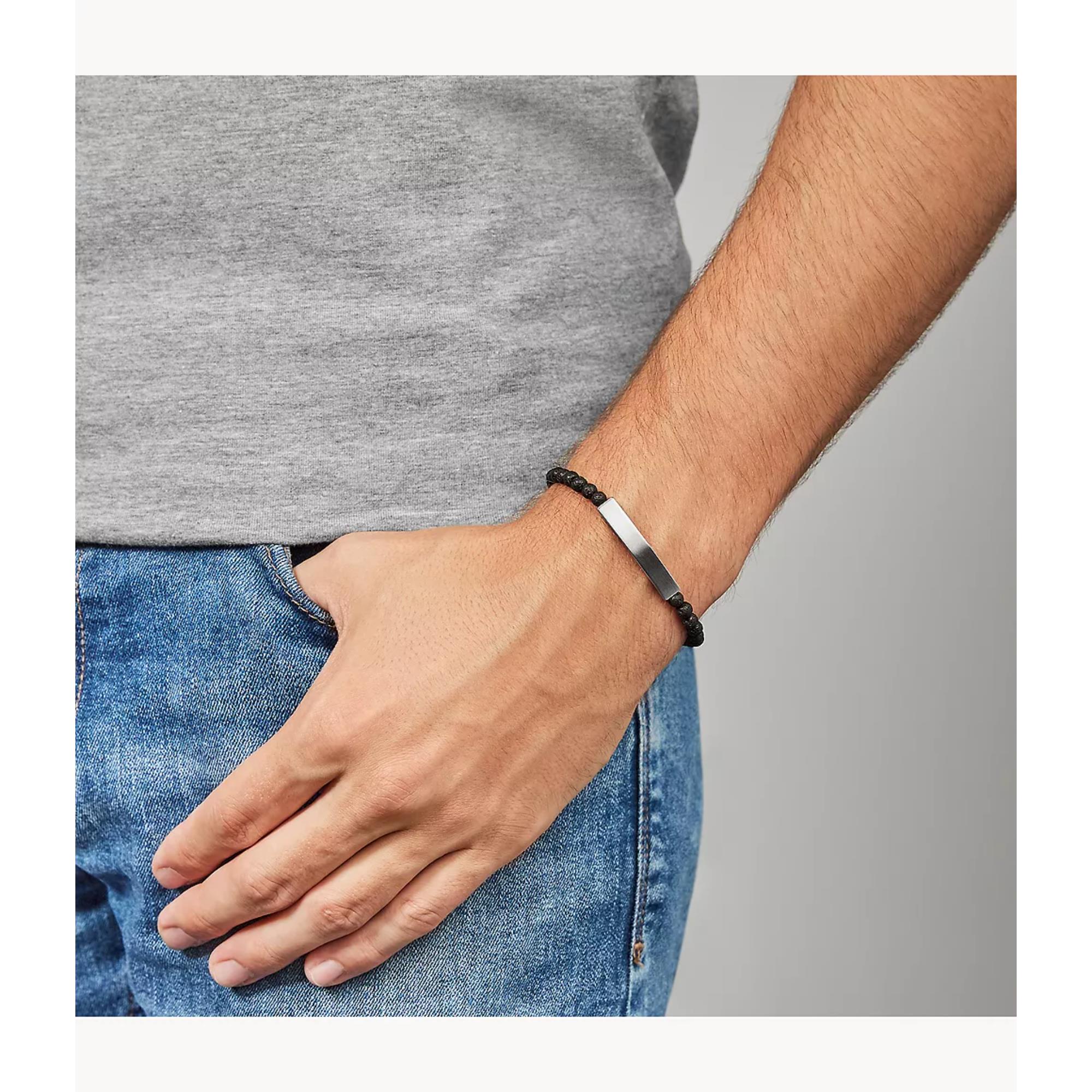 Fossil Plaque Lava Stone Men's Bracelet JF03247040