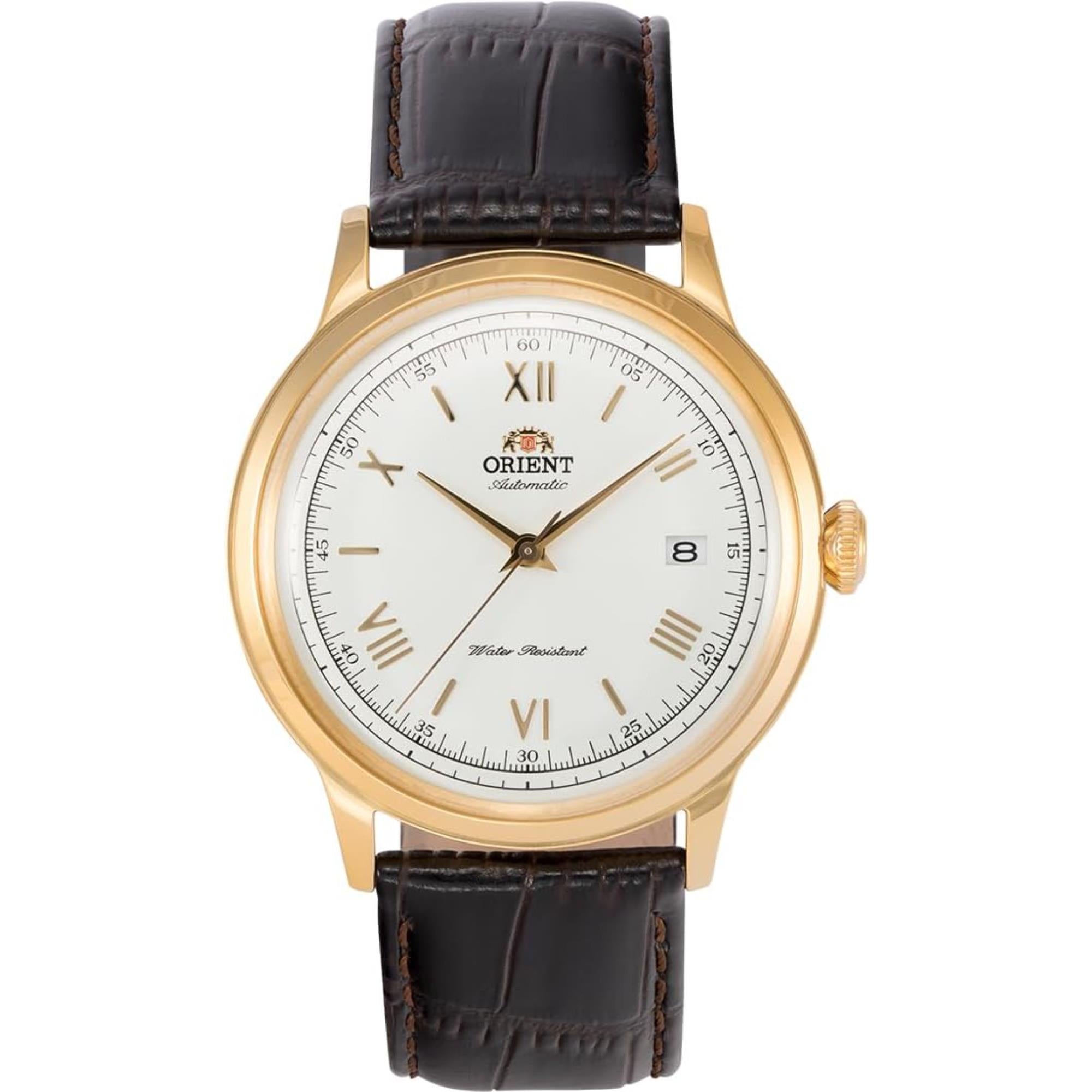 Orient Bambino 40,5 mm Weißes Zifferblatt Leder Automatik Herrenarmbanduhr TAC00007W0