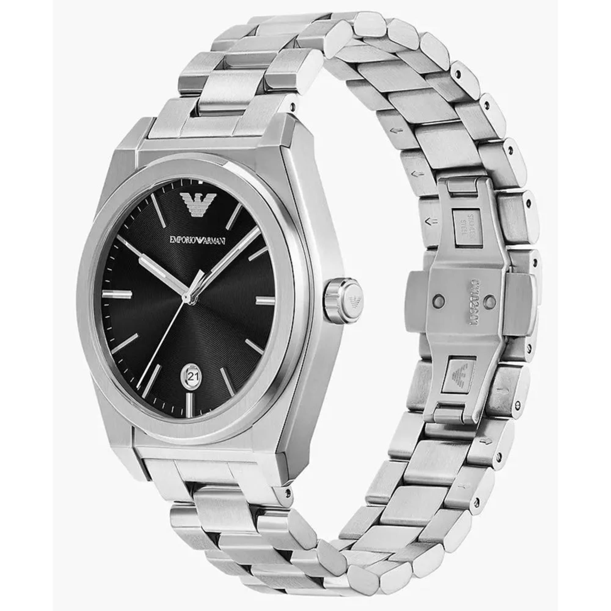 Montre homme Emporio Armani Gianni T-Bar 41 mm cadran noir acier quartz AR11622