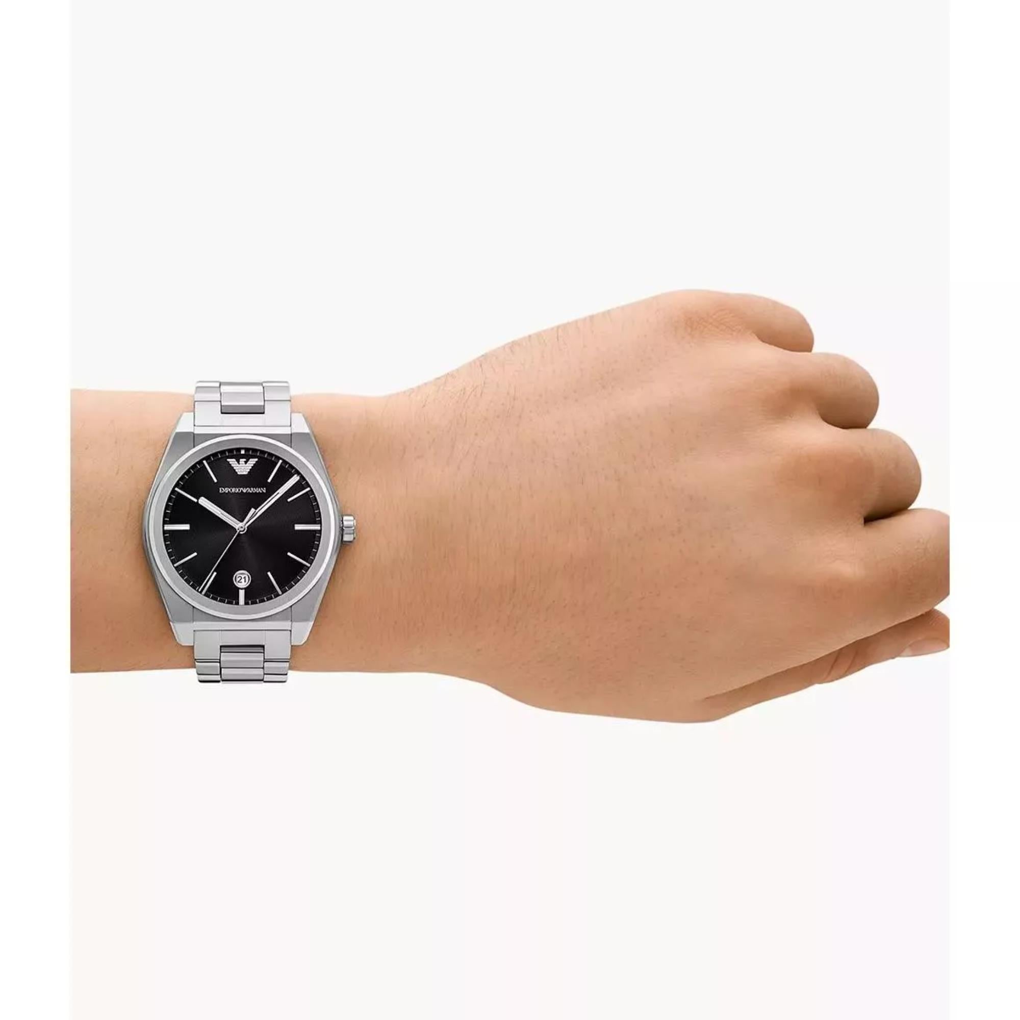 Montre homme Emporio Armani Gianni T-Bar 41 mm cadran noir acier quartz AR11622