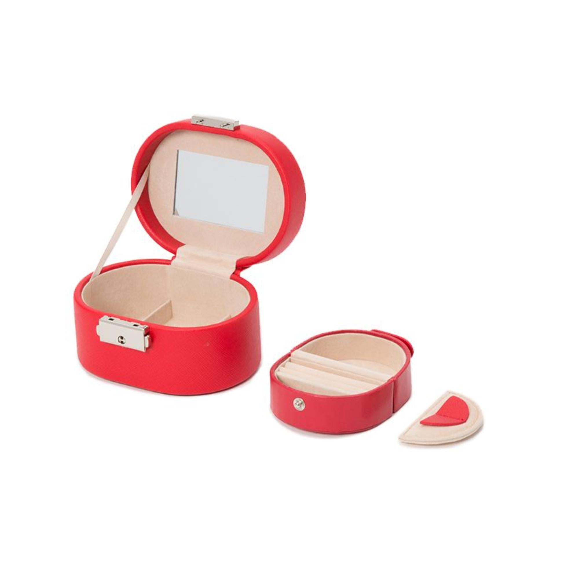 WOLF Heritage Mini-Ovalbox Rot Saffiano Leder 281414