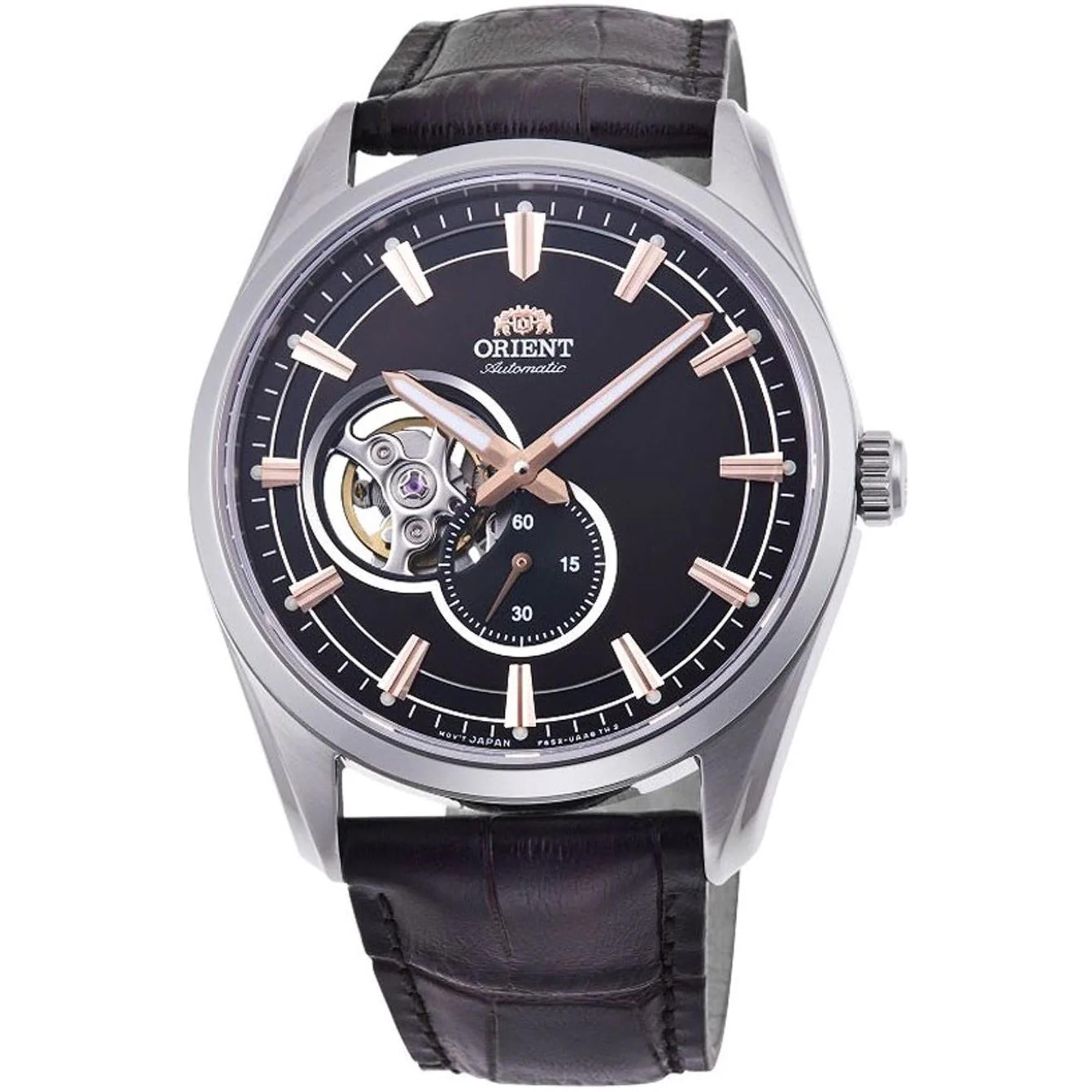 Orient Stretto 41mm Semi Skeleton Black Dial Leather Mens Automatic Watch RA-AR0005Y30B