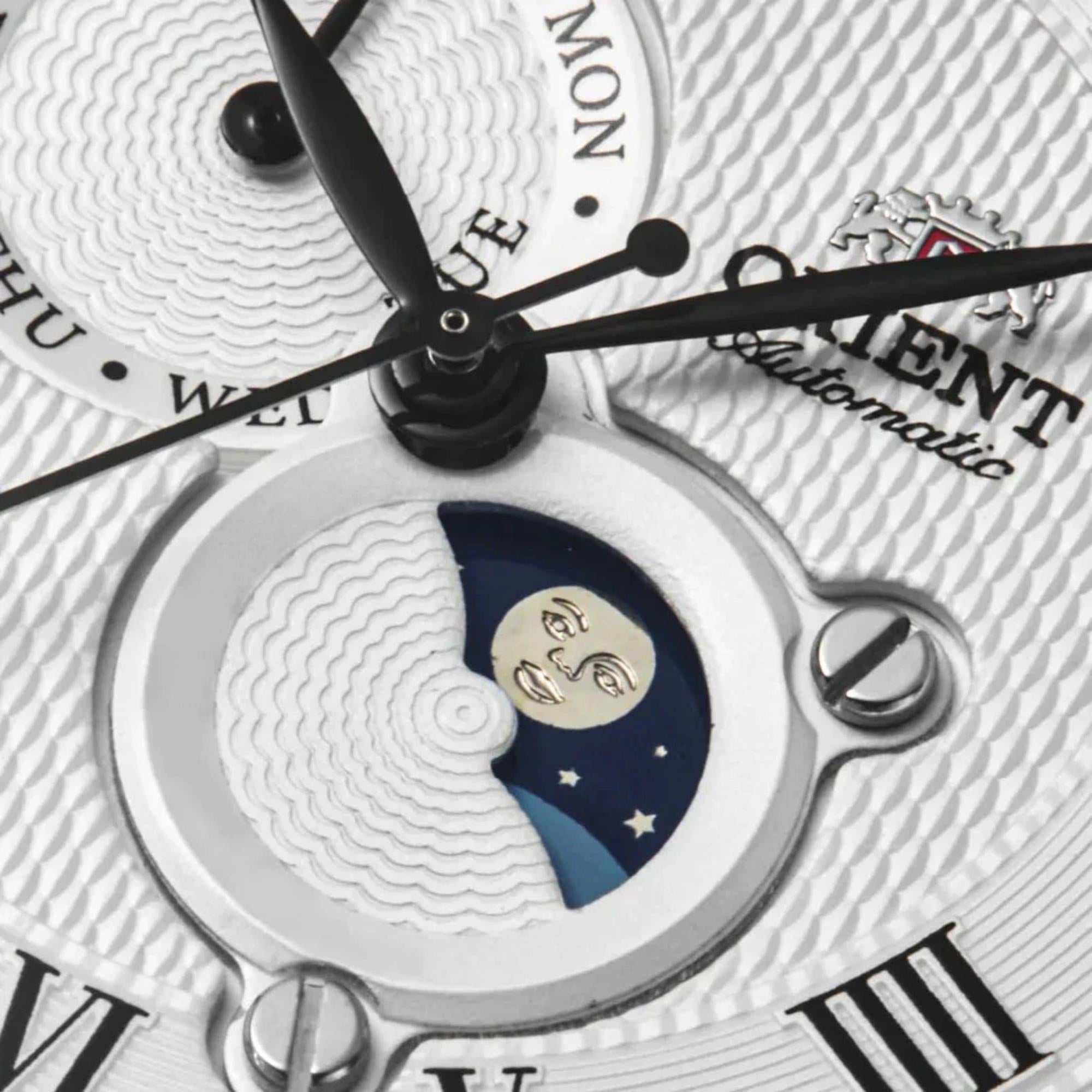 Orient Sun & Moon 42mm Weißes Zifferblatt Leder Herren Automatik Uhr RA-AK0008S30B