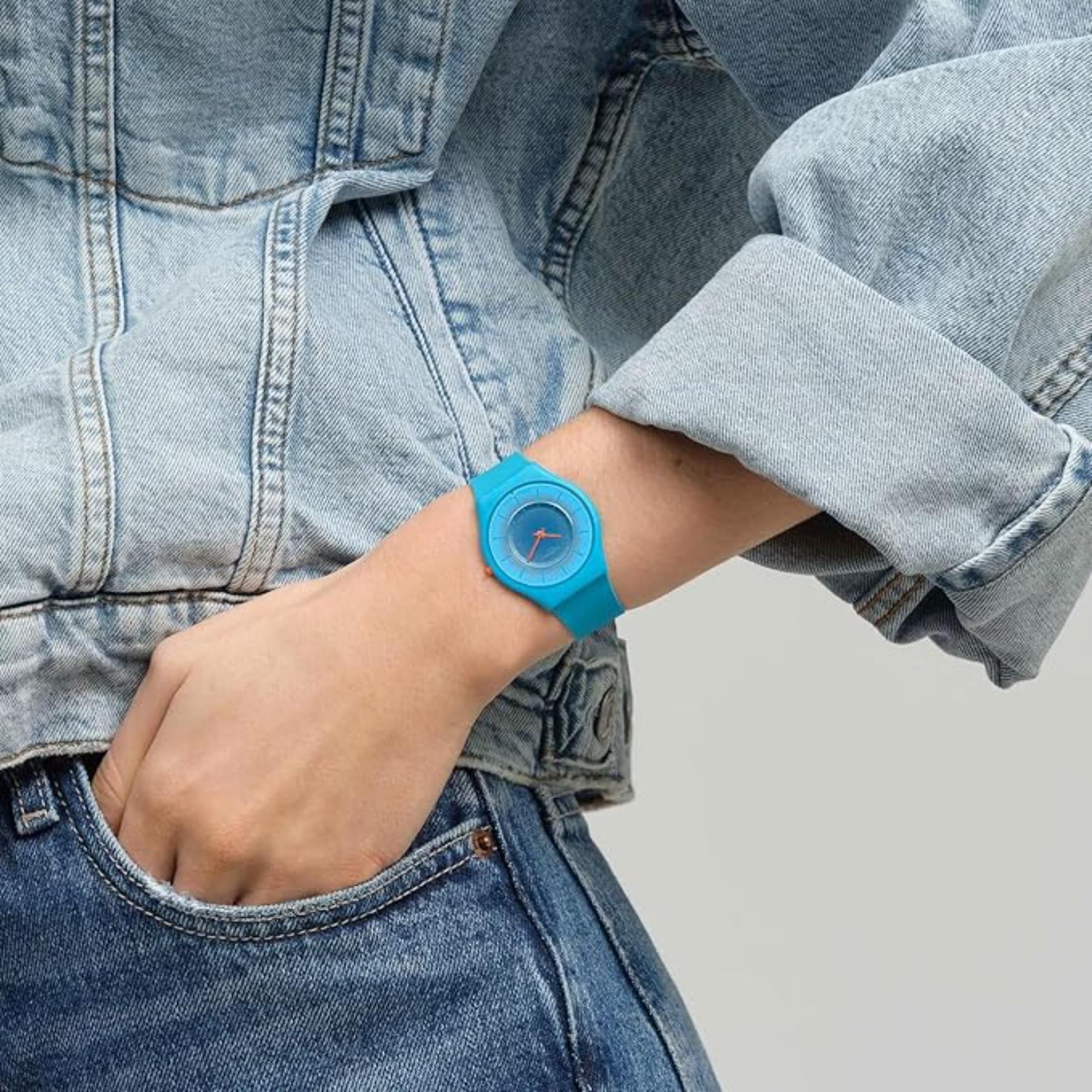 Swatch Skin Radiantly Teal Quarz Blaues Zifferblatt Uhr SS08N114