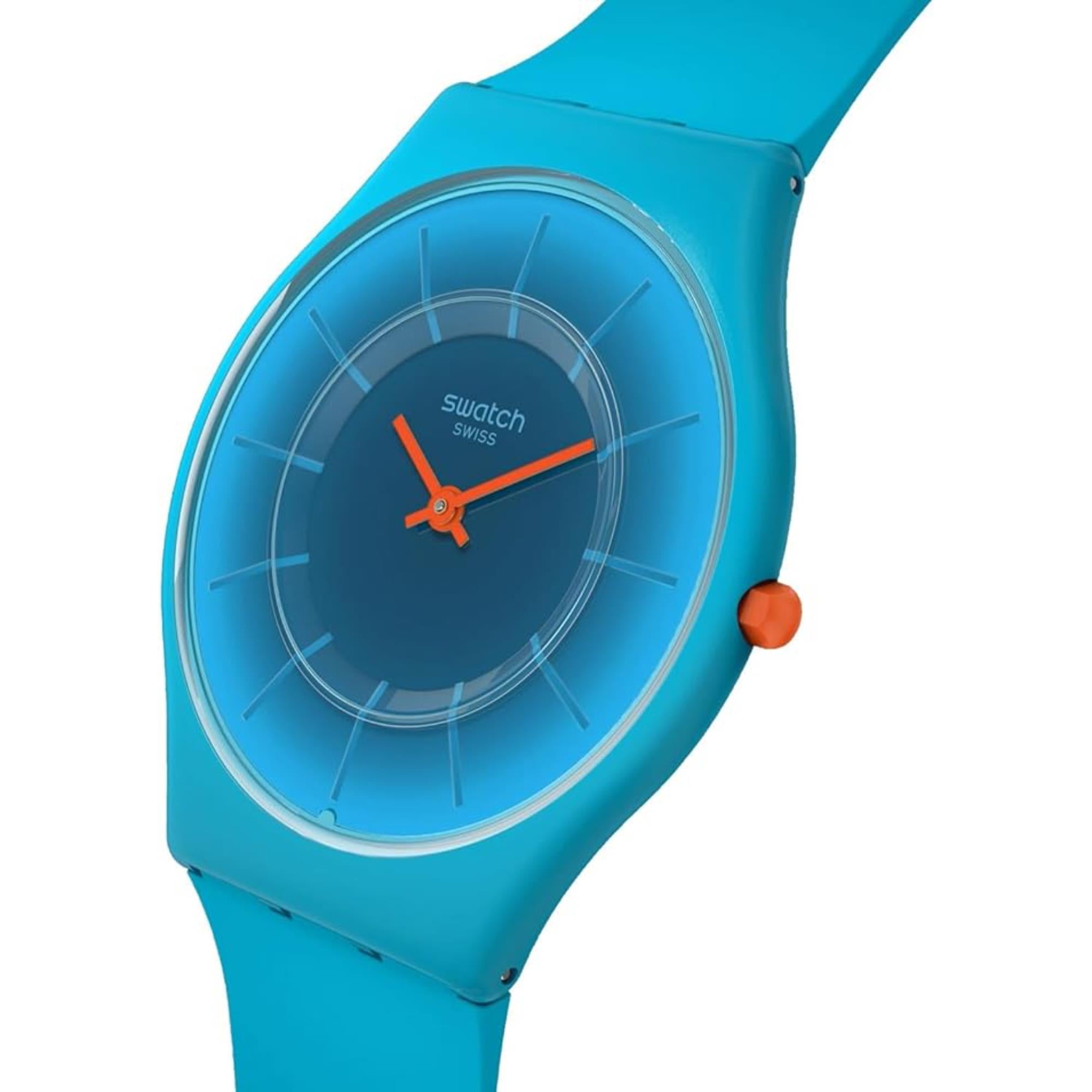 Swatch Skin Radiantly Teal Quarz Blaues Zifferblatt Uhr SS08N114
