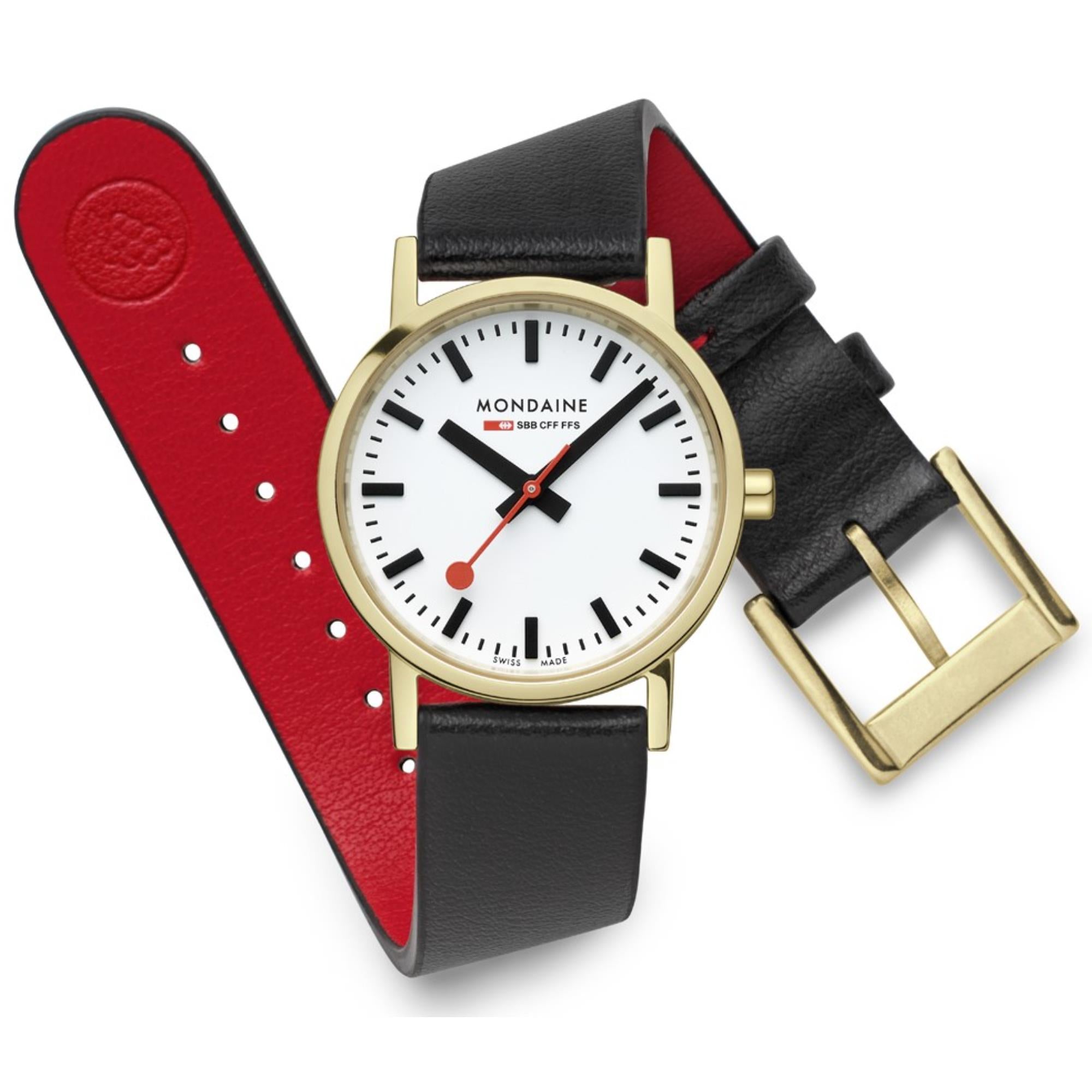Mondaine Classic Weißes Zifferblatt Schwarzes Lederarmband Damen Uhr A658.30323.10SBBV