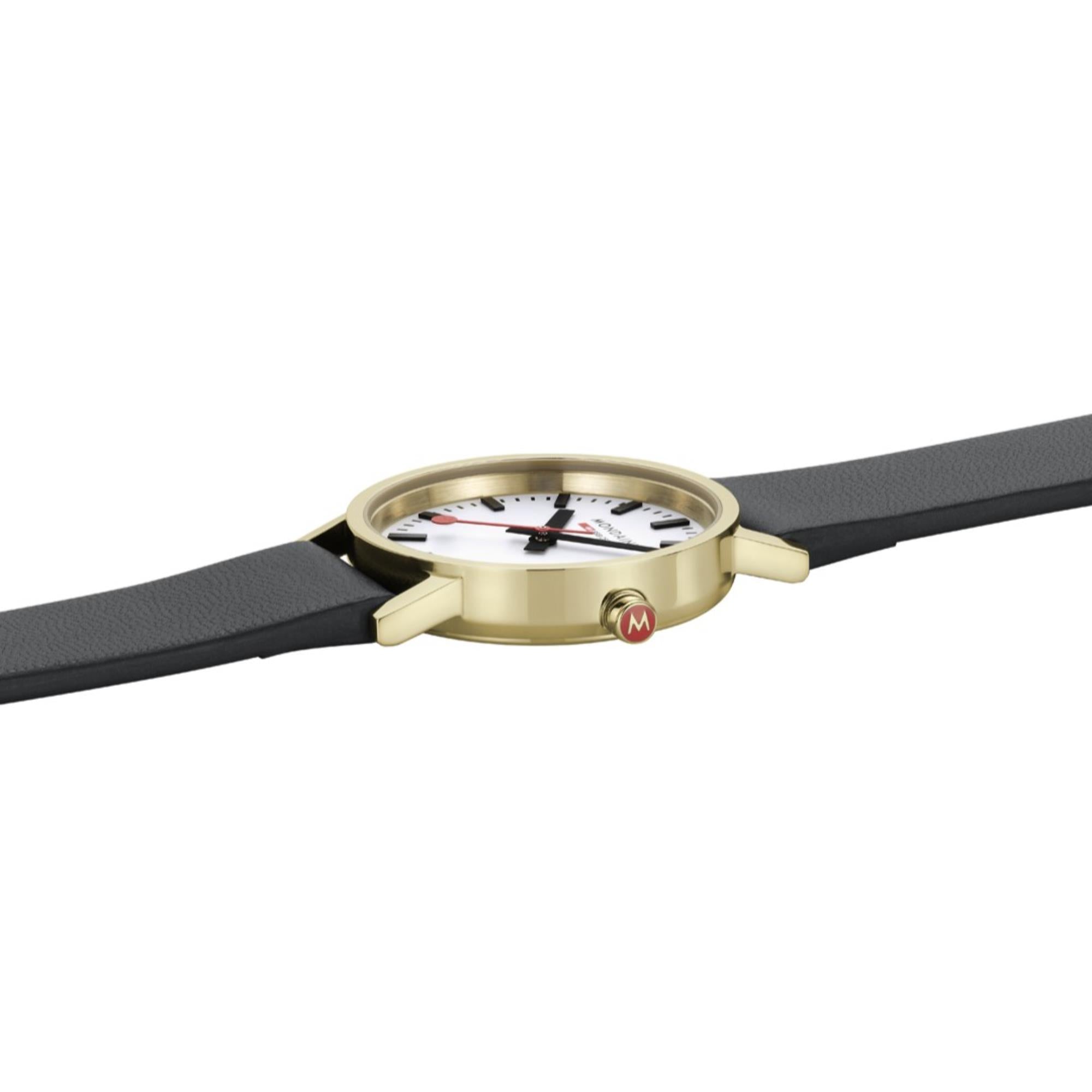 Mondaine Classic Weißes Zifferblatt Schwarzes Lederarmband Damen Uhr A658.30323.10SBBV
