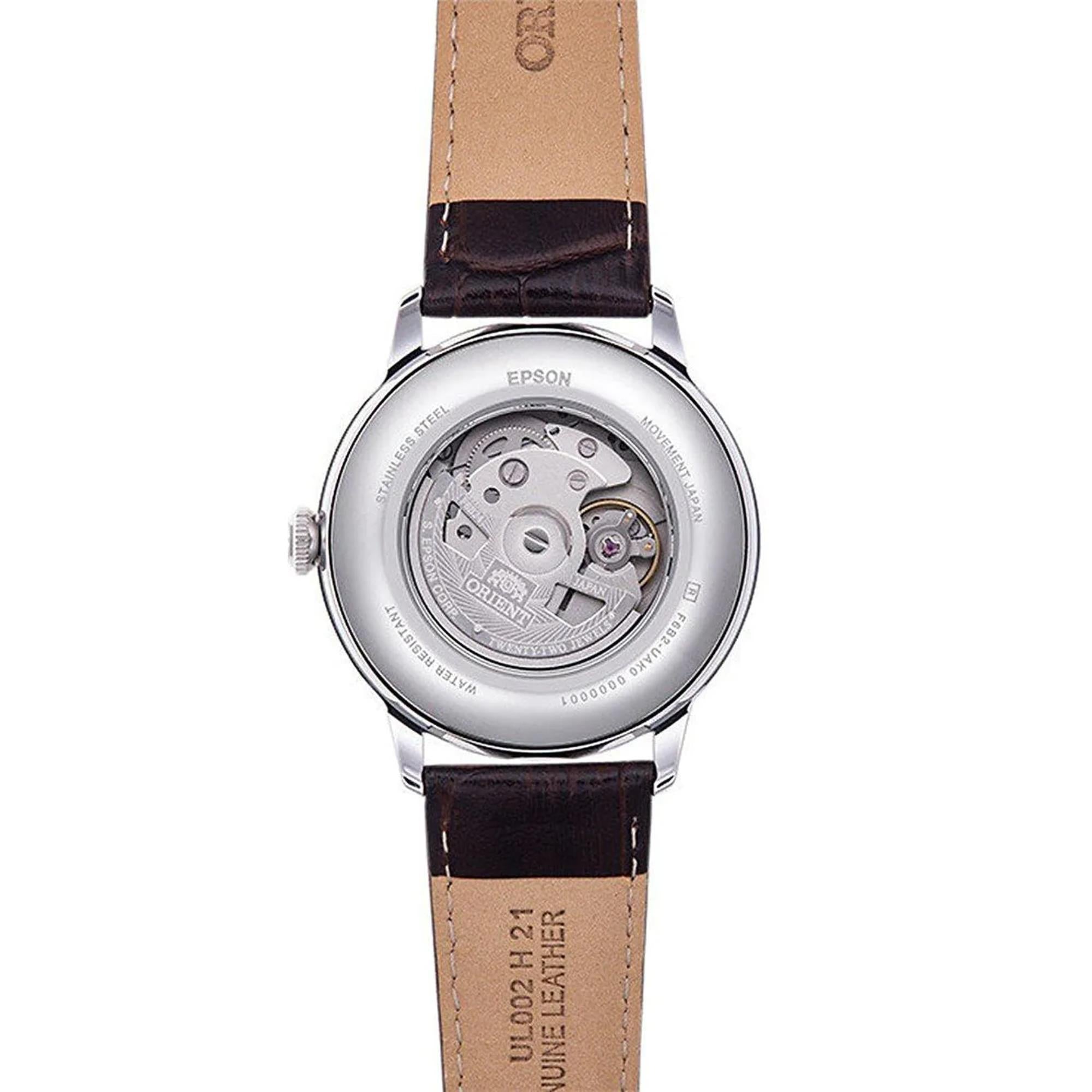 Orient Bambino 41.5mm Sun & Moon Champagne Dial Leather Mens Automatic Watch RA-AK0803Y30B