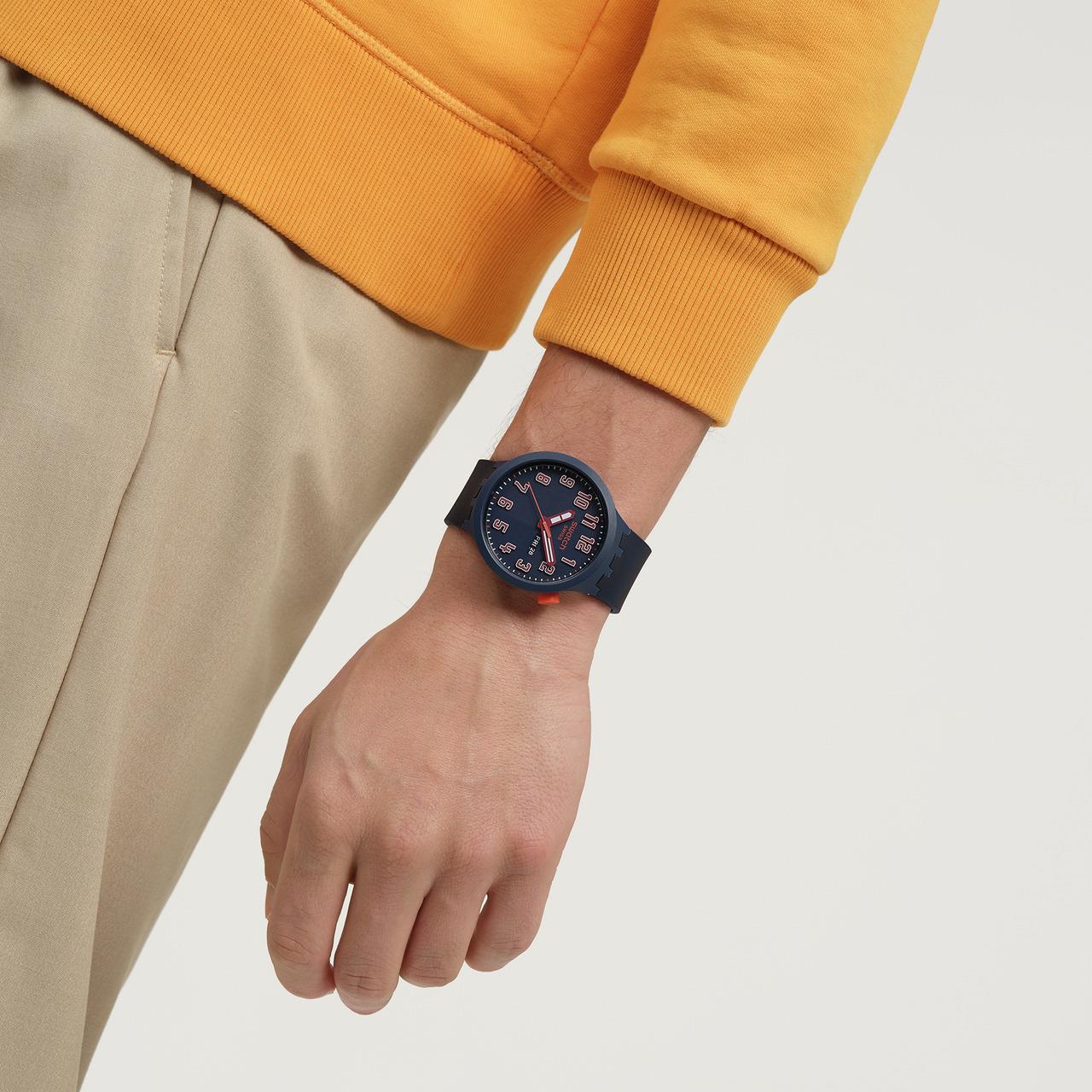 Swatch Essentially Confident Dark Blue Dial Silicone Strap Watch SB01S700