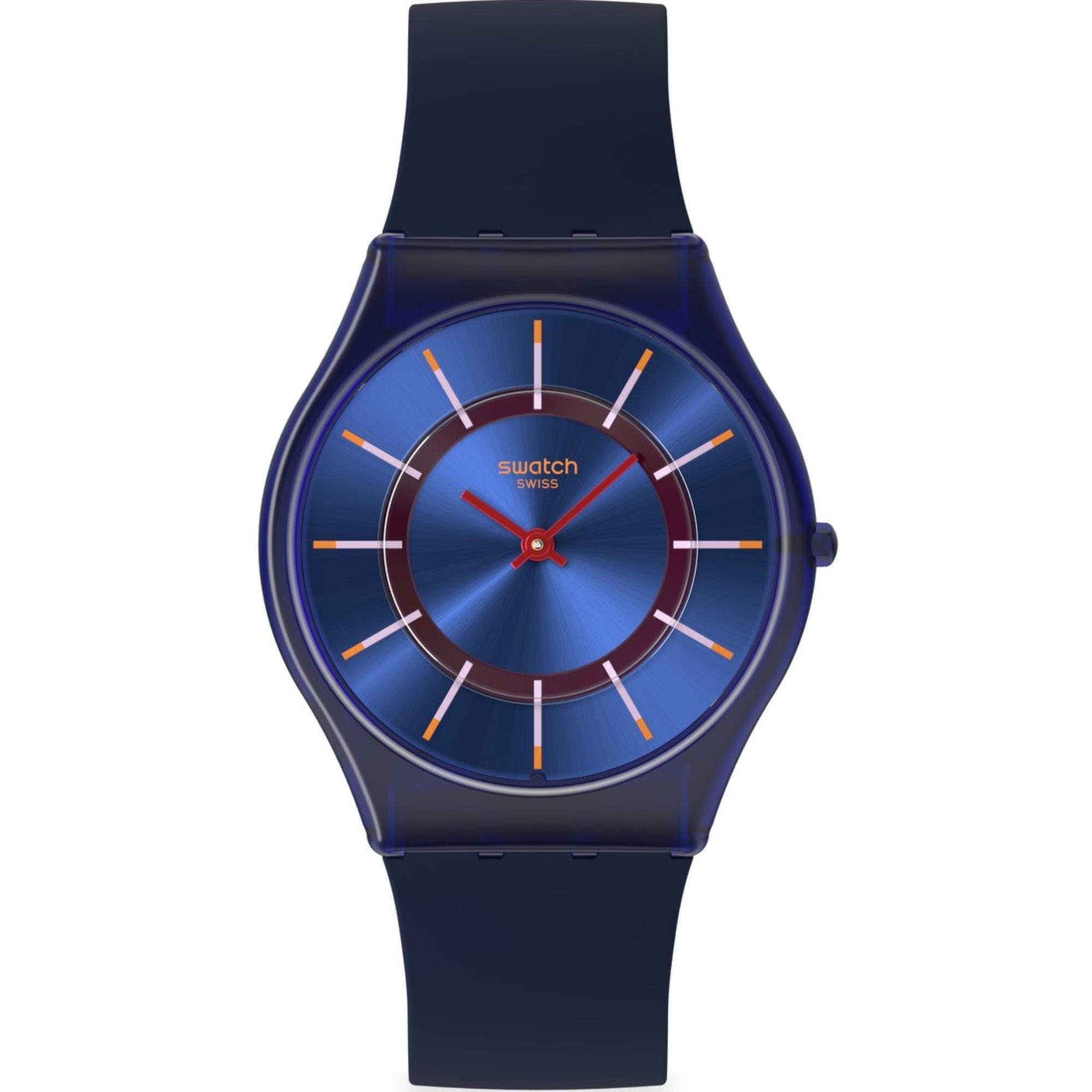 Swatch Very Jazzy Berry Blaues Zifferblatt Silikonarmband Uhr SS08N117