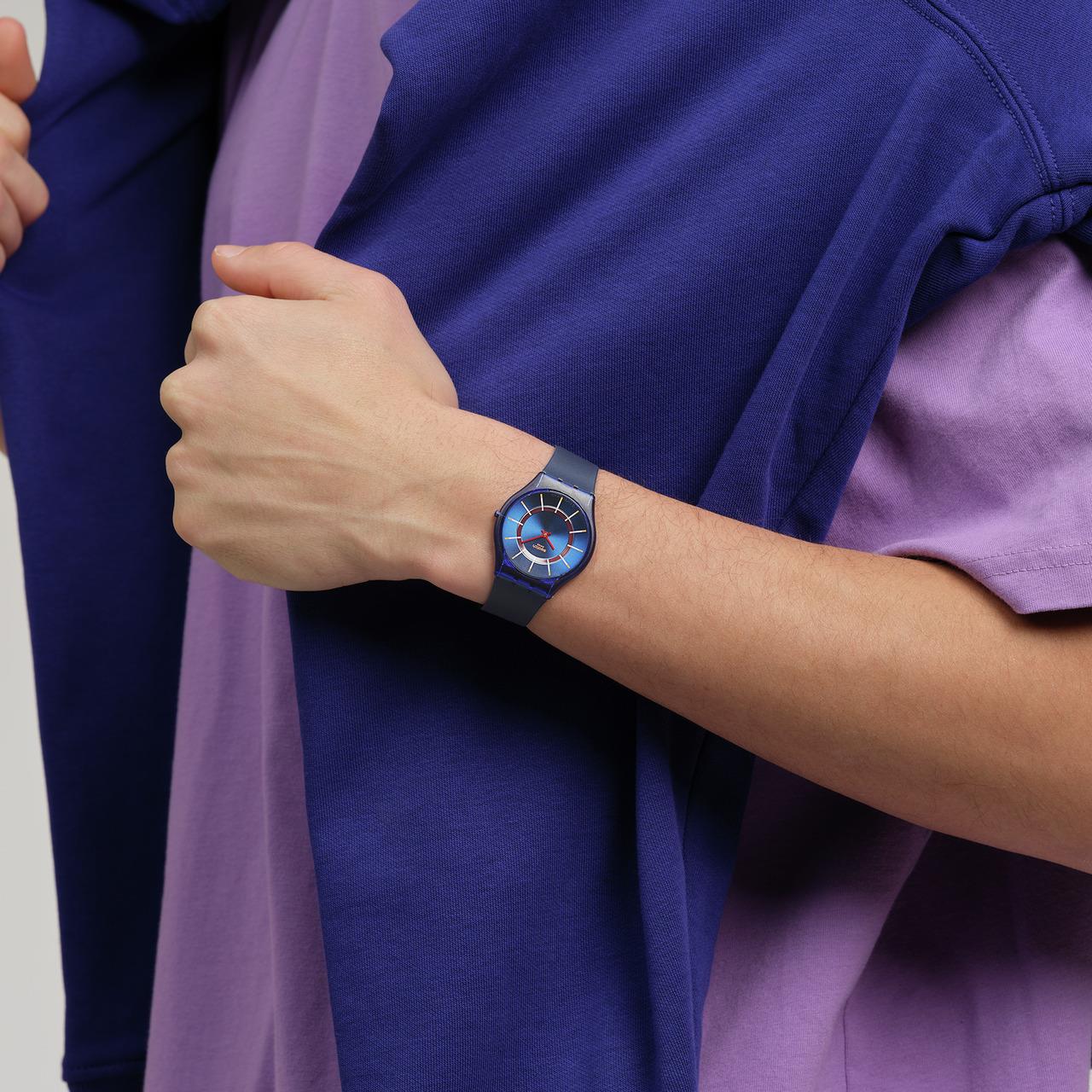 Swatch Very Jazzy Berry Blaues Zifferblatt Silikonarmband Uhr SS08N117