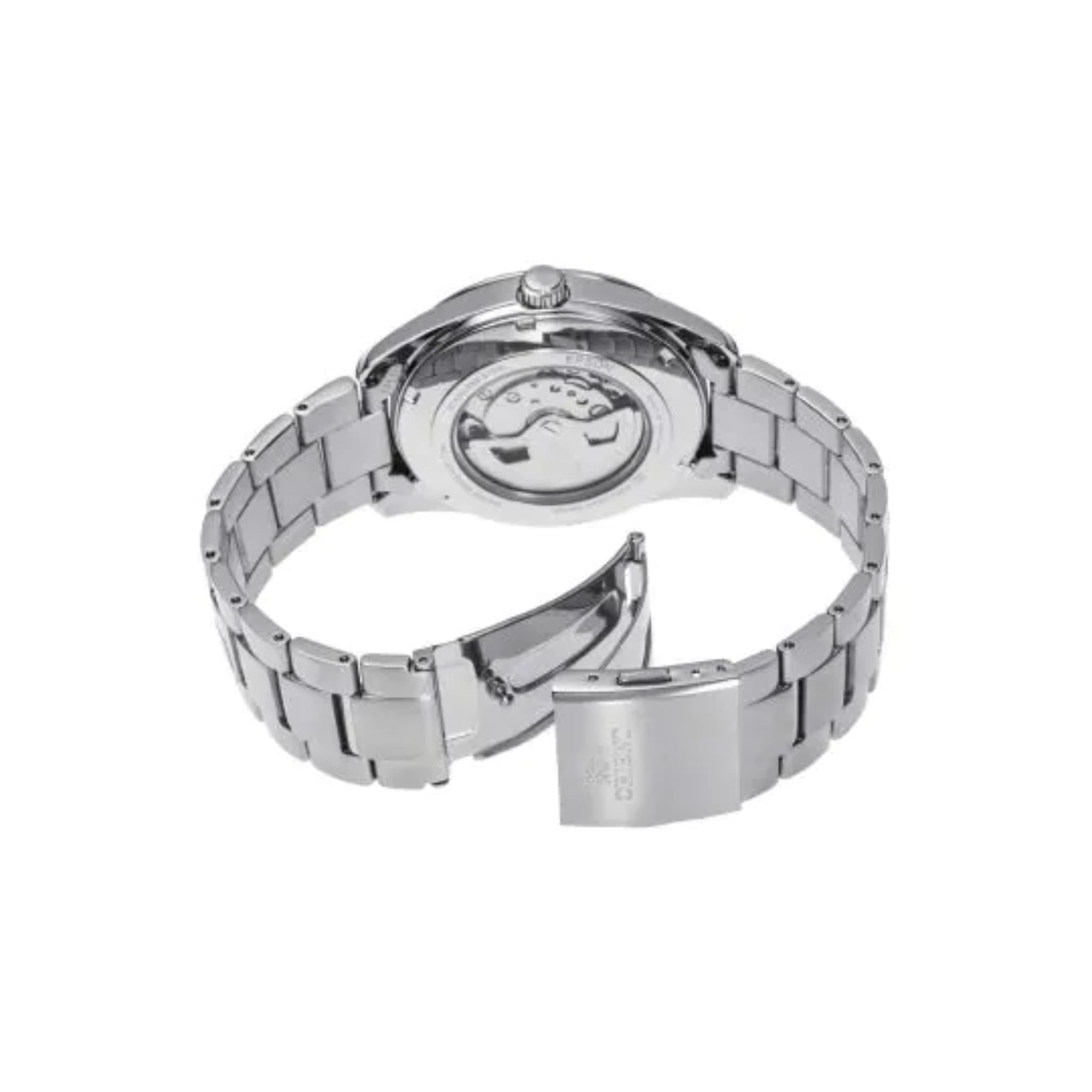 Orient Stretto 41mm Semi Skeleton Hellblaues Zifferblatt Stahl Herren Automatik Uhr RA-AR0009L30B