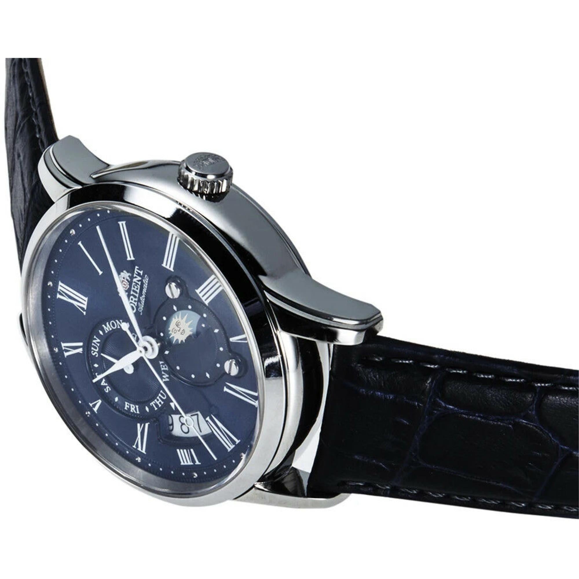Orient Sun and Moon Blue Dial Leather Strap Men's Watch RA-AK0011D30B
