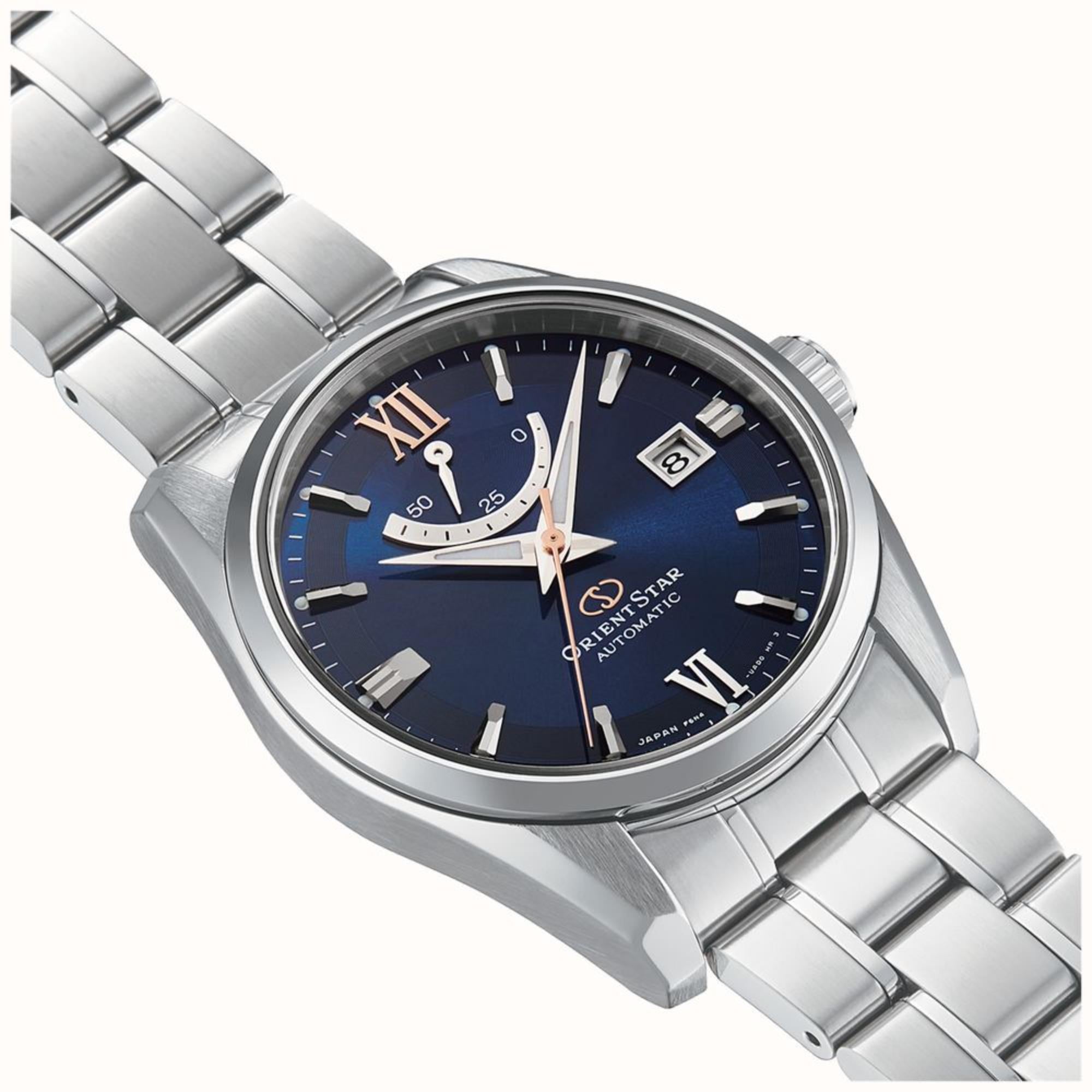 Orient Star Contemporary 38.5mm Power Reserve Blue Dial Steel Mens Automatic Watch RE-AU0005L00B