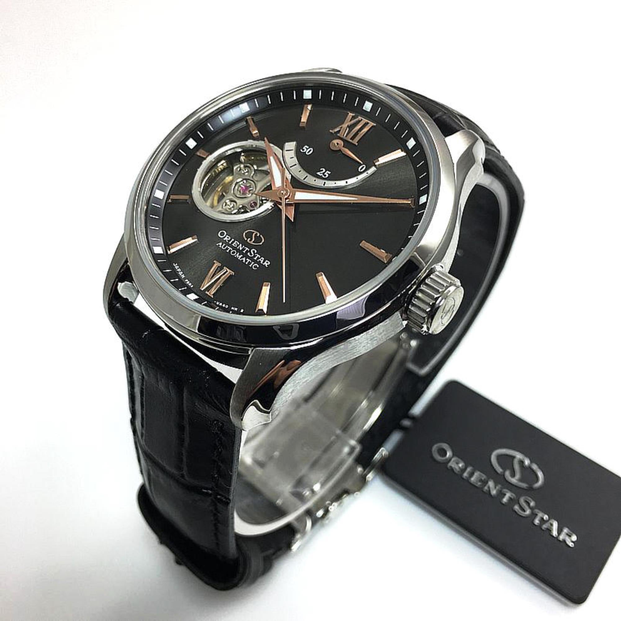 Orient Star Semi Skeleton 39 mm Gangreserve Graues Zifferblatt Leder Herren Automatik Uhr RE-AT0007N00B