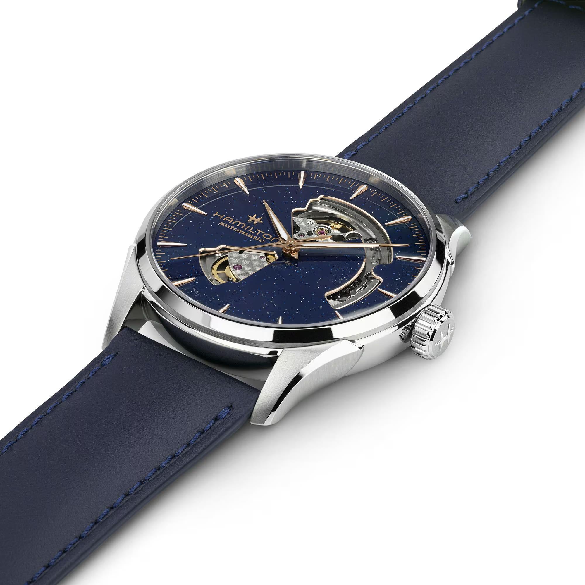 Hamilton Jazzmaster 42mm Open Heart Blue Dial Leather Mens Automatic Watch H32705640