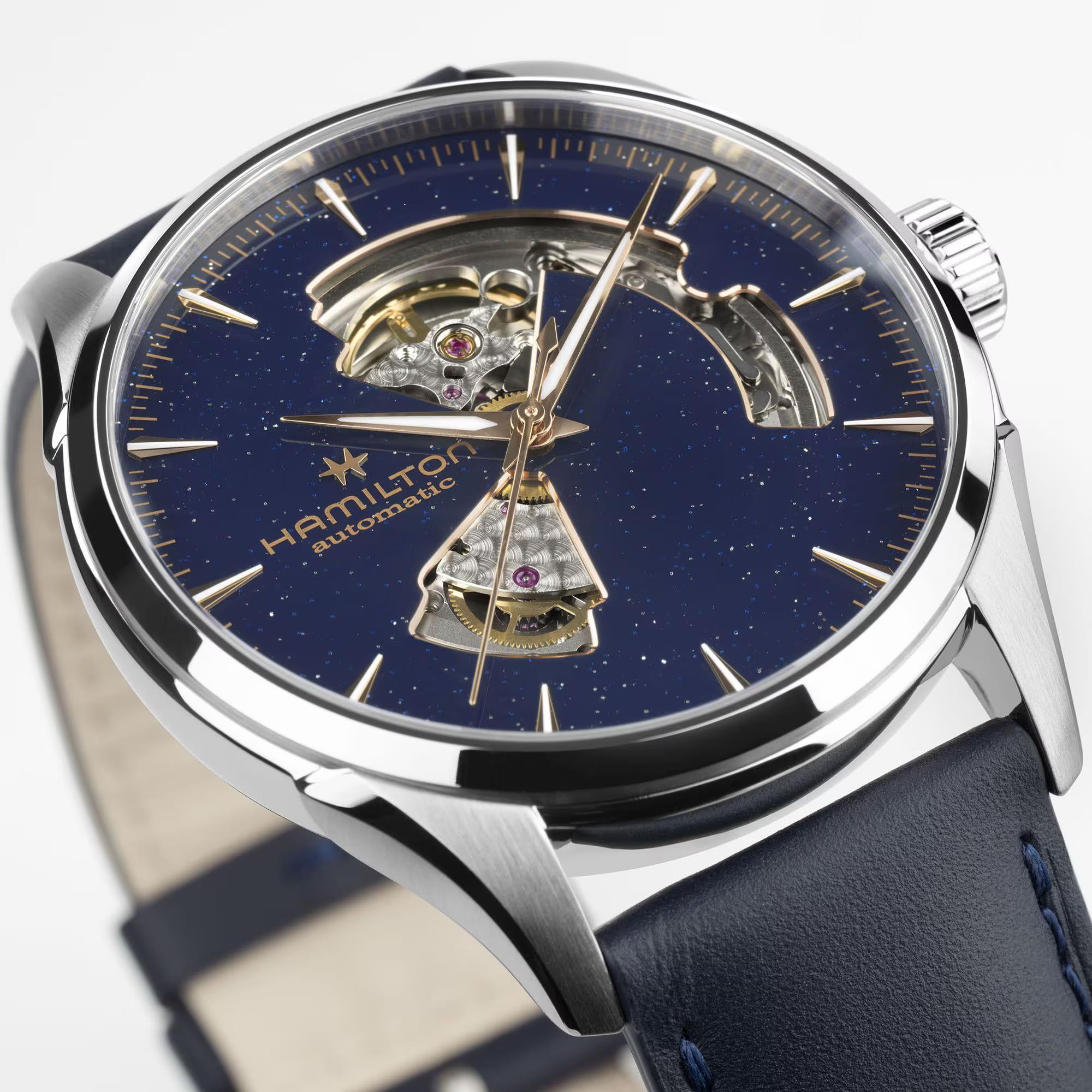 Hamilton Jazzmaster 42mm Open Heart Blue Dial Leather Mens Automatic Watch H32705640
