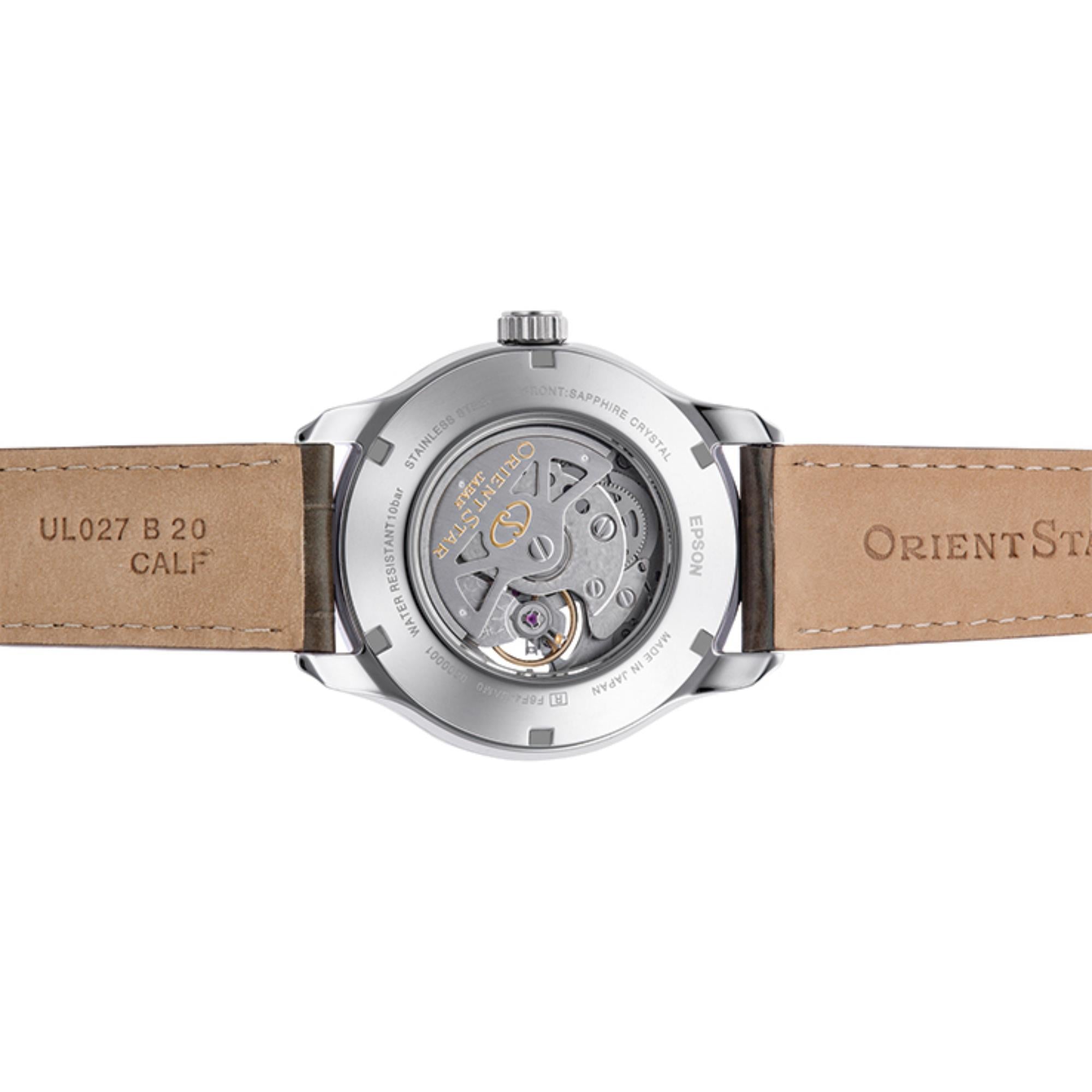 Orient Star Layered Skeleton 41 mm Gangreserve Champagner Zifferblatt Leder Herren Automatik Uhr RE-AV0B10G00B