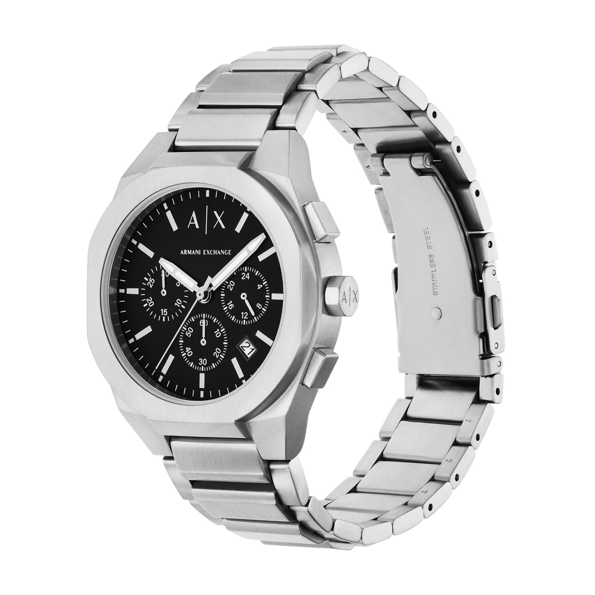 Armani Exchange Rafael 42mm Chronograph Black Dial Steel Mens Quartz Watch AX4186