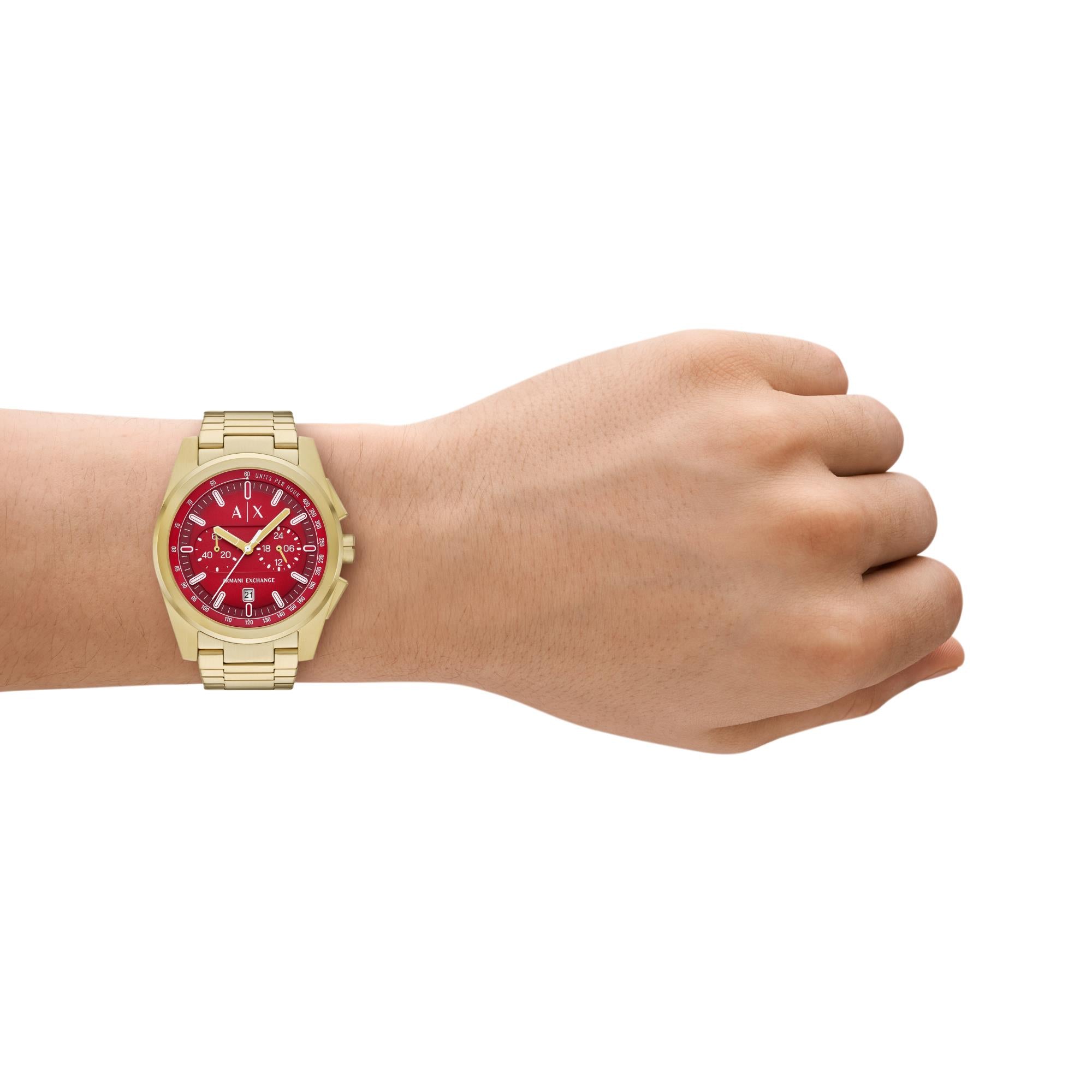 Armani Exchange Parker 42mm Chronograph Red Dial Steel Strap Mens Quartz Watch AX2863