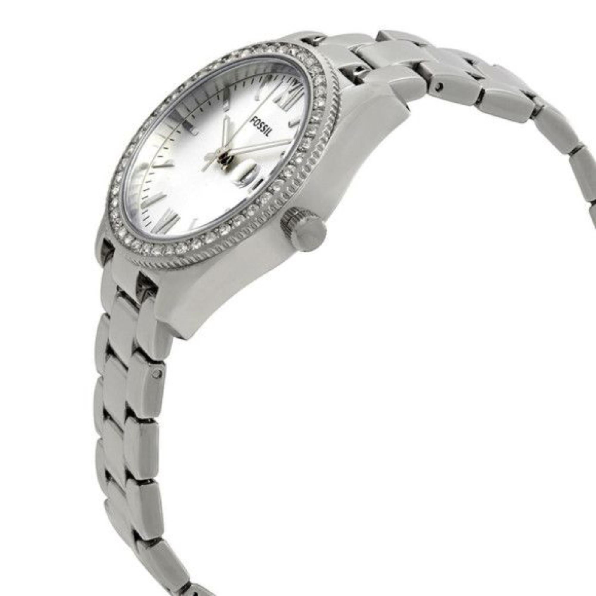 Fossil Scarlette 32mm Silver Dial Steel Ladies Quartz Watch ES4317