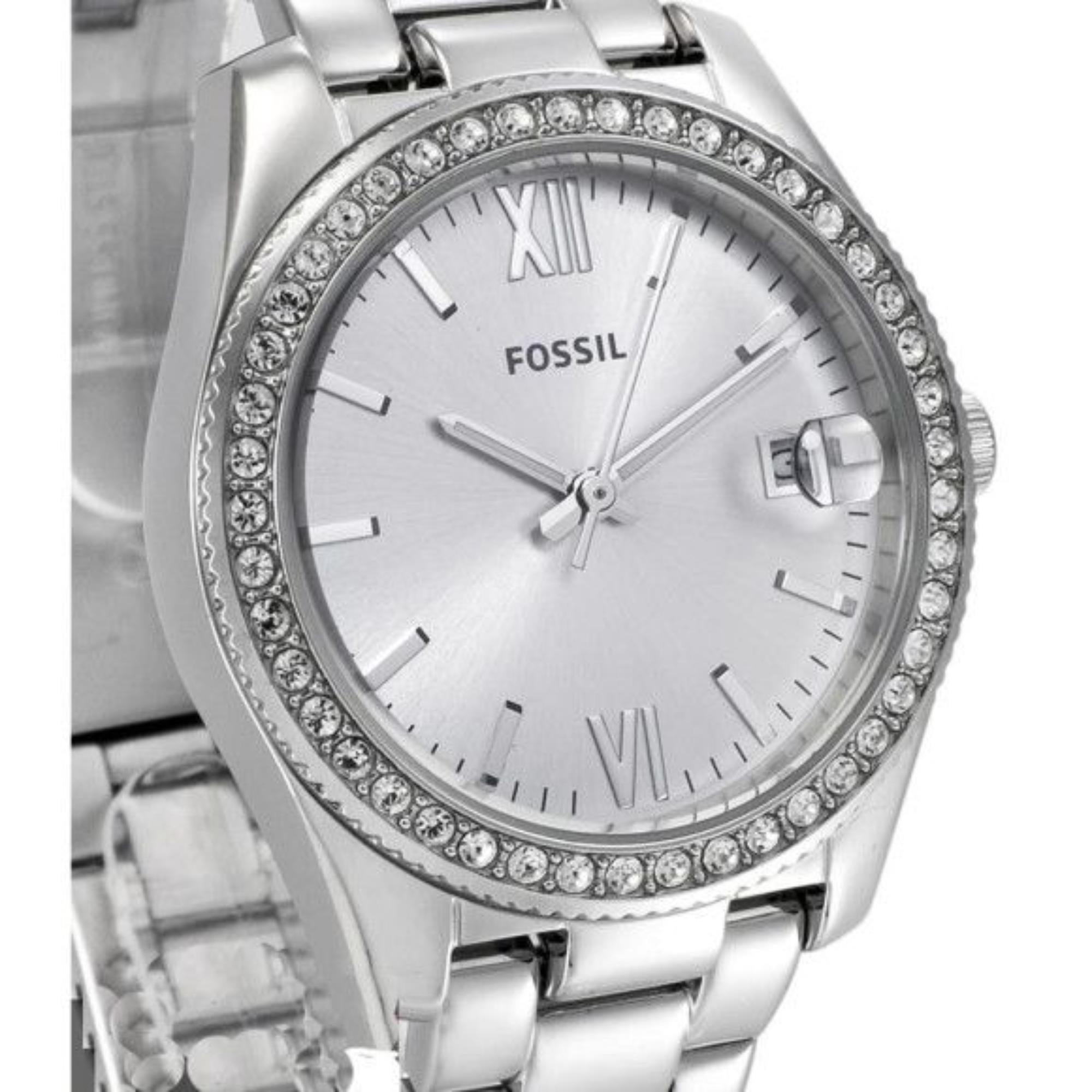 Fossil Scarlette 32mm Silver Dial Steel Ladies Quartz Watch ES4317