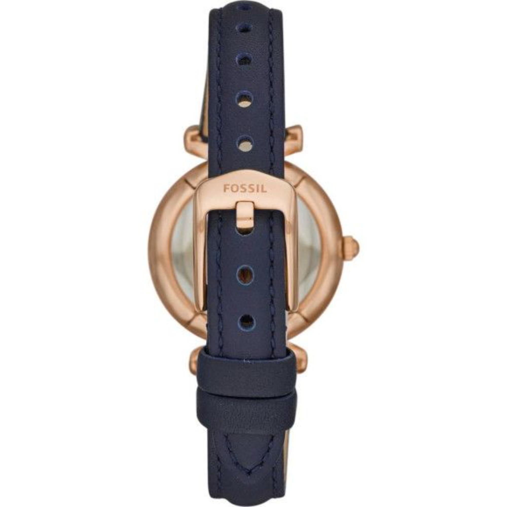 Fossil Carlie 28mm Weißes Perlmutt Zifferblatt Leder Damen Uhr ES4502