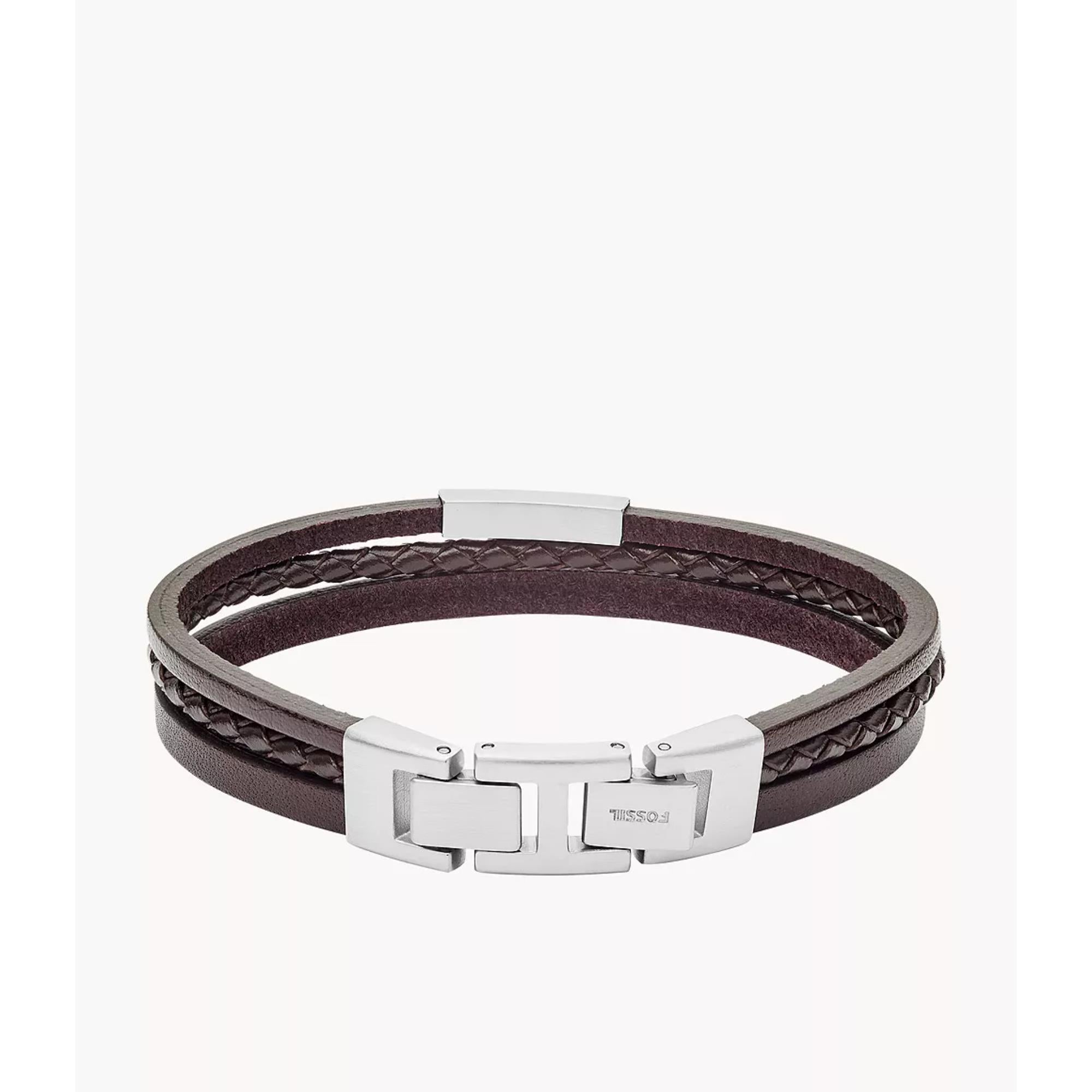 Fossil Braunes Mehrstrang Leder Herrenarmband JF03323040