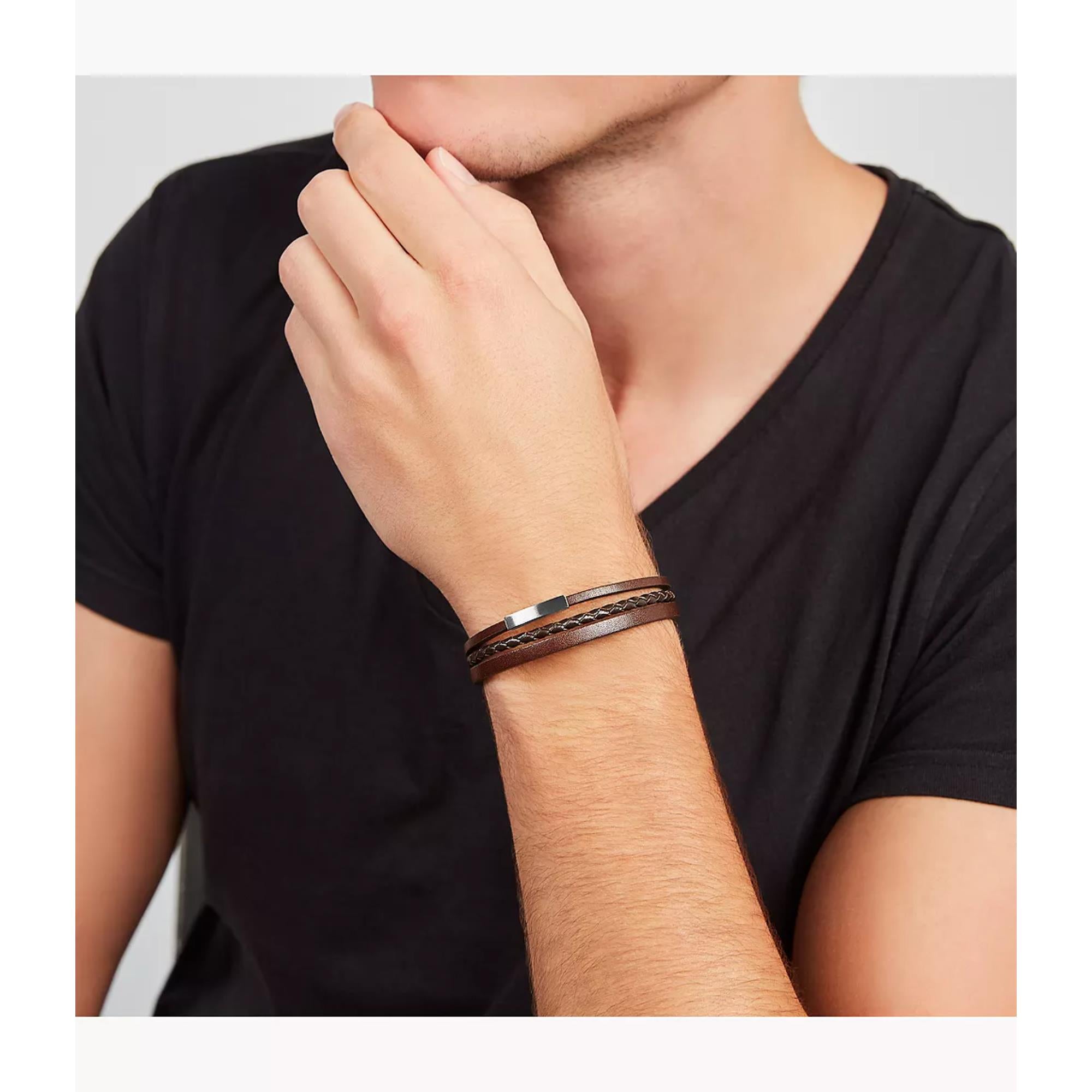 Fossil Braunes Mehrstrang Leder Herrenarmband JF03323040