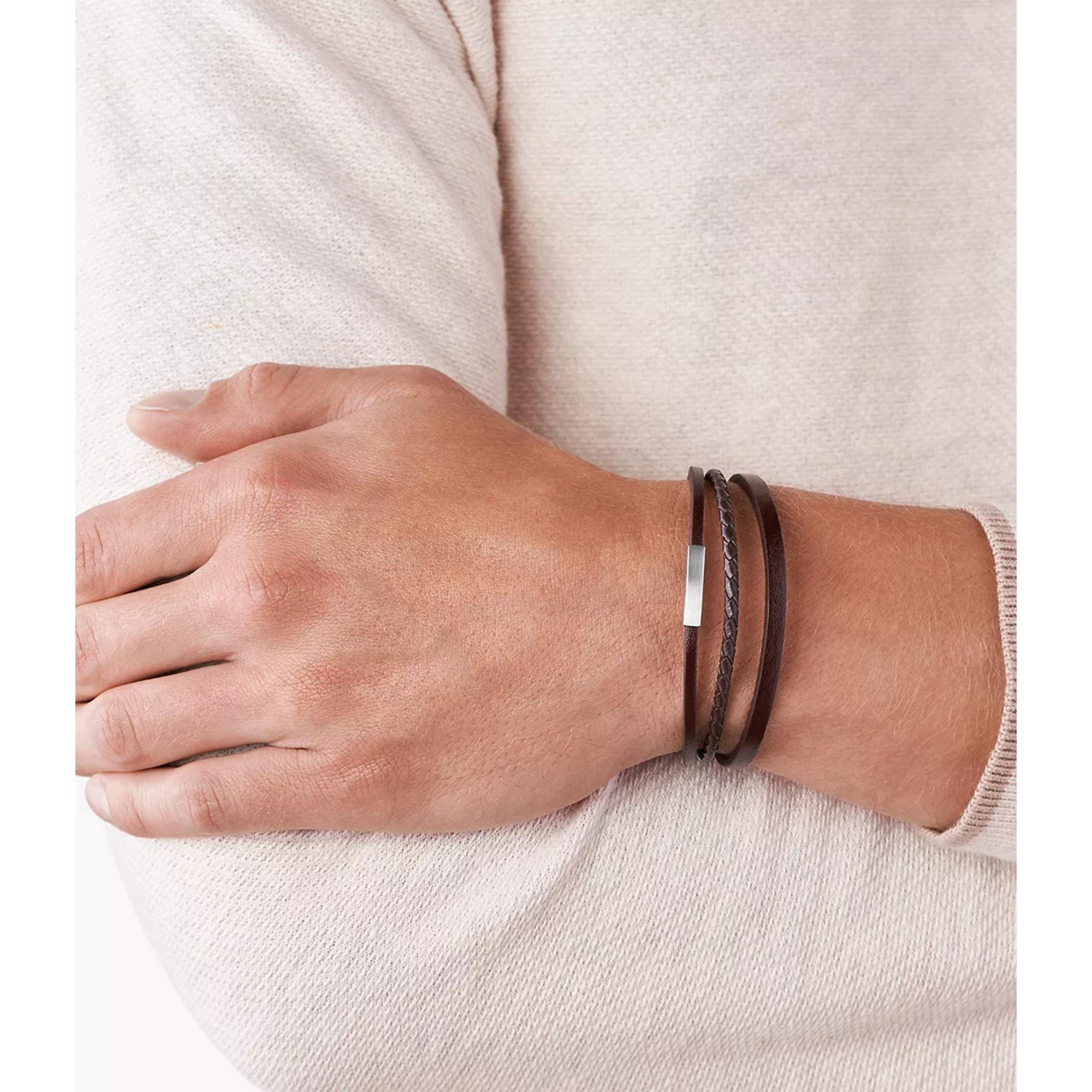 Fossil Braunes Mehrstrang Leder Herrenarmband JF03323040