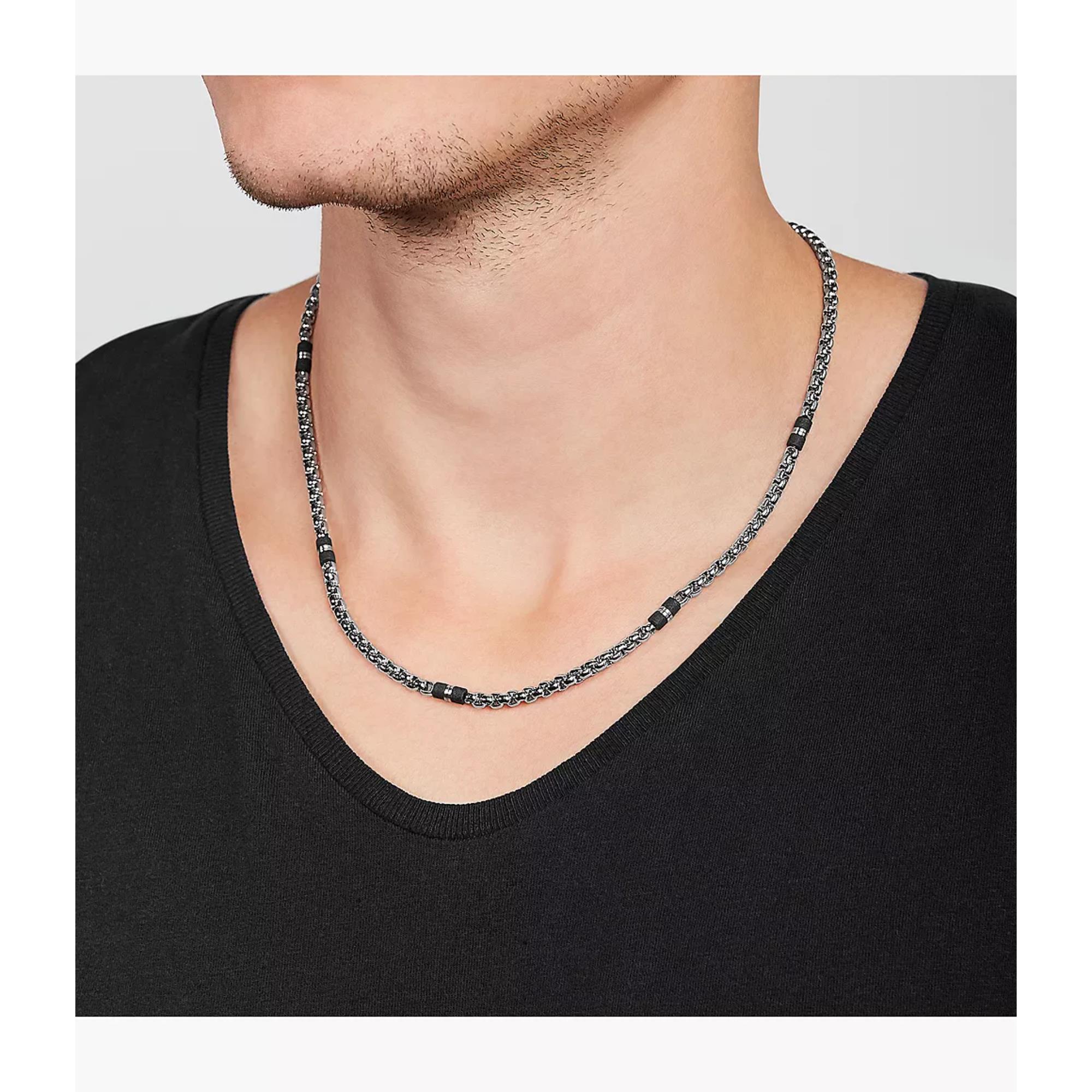 Fossil Black Marble Beaded Men's Necklace JF03314040