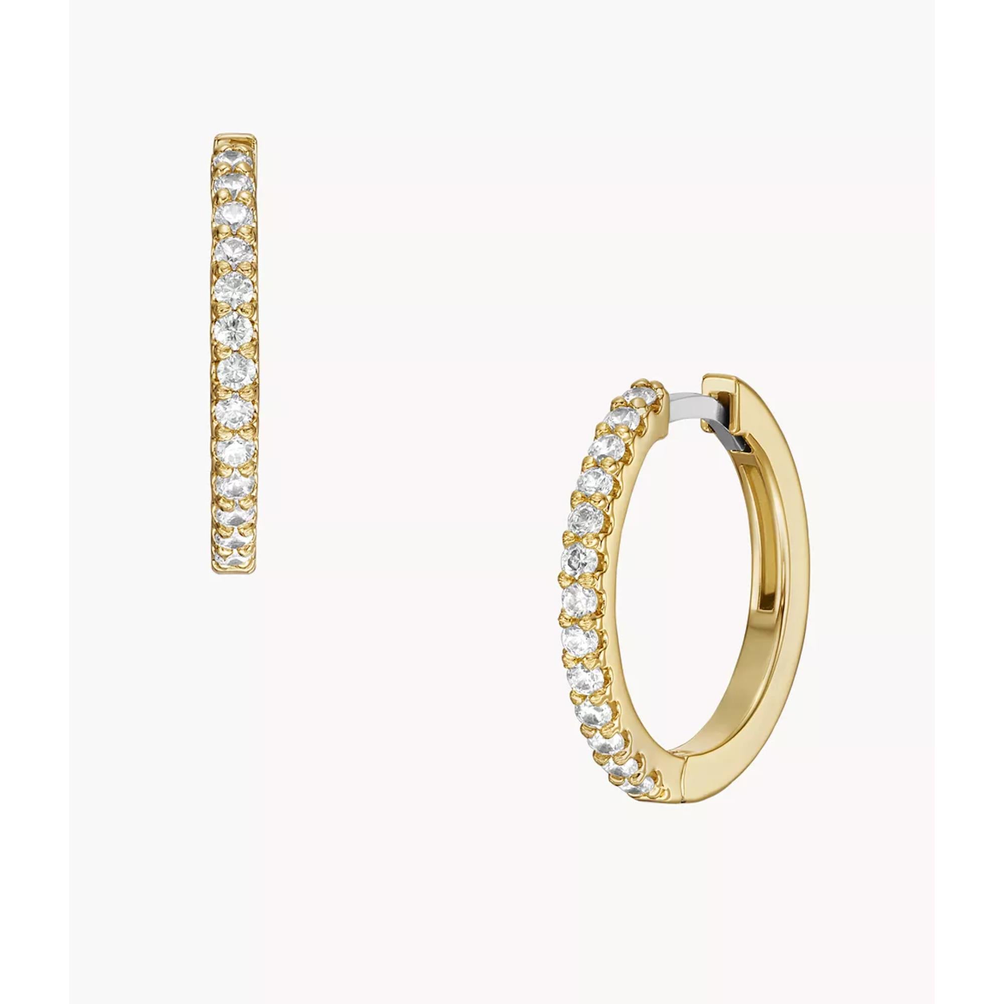 Fossil Ellis Pavé Glitz Brass Hoop Ladies Earrings JA7215710