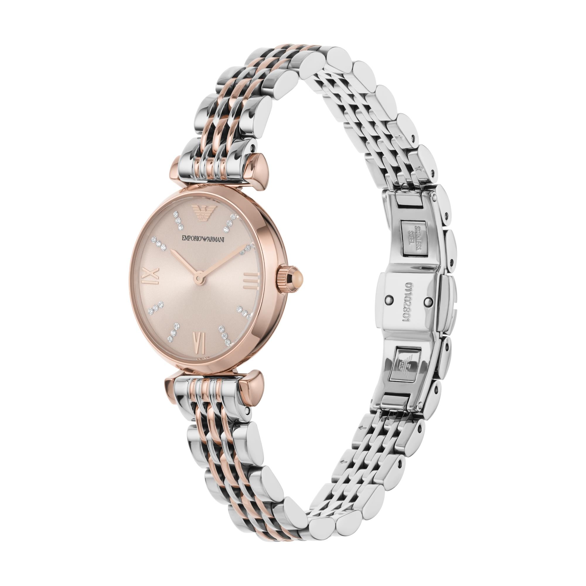 Emporio Armani Gianni T-BAR 28mm Pink Dial Steel Ladies Quartz Watch AR11223