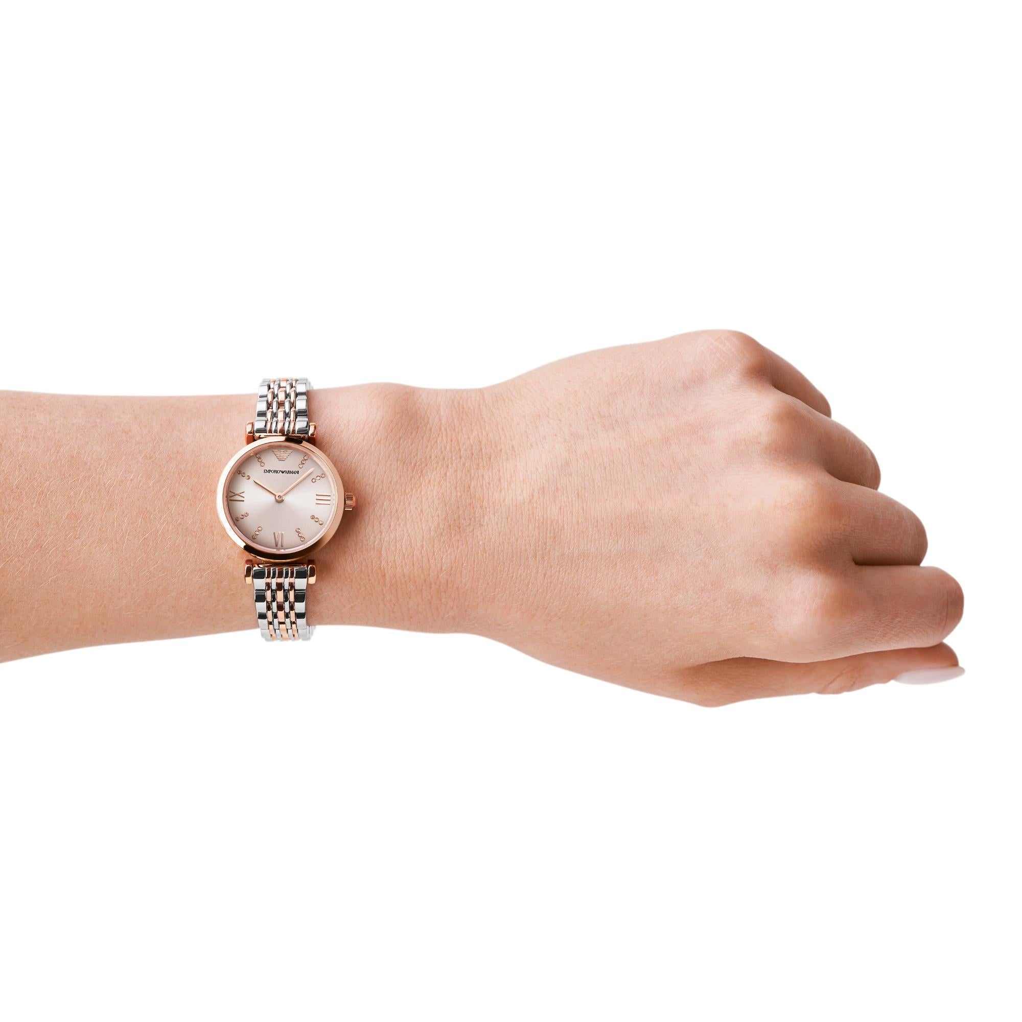 Emporio Armani Gianni T-BAR 28mm Pink Dial Steel Ladies Quartz Watch AR11223