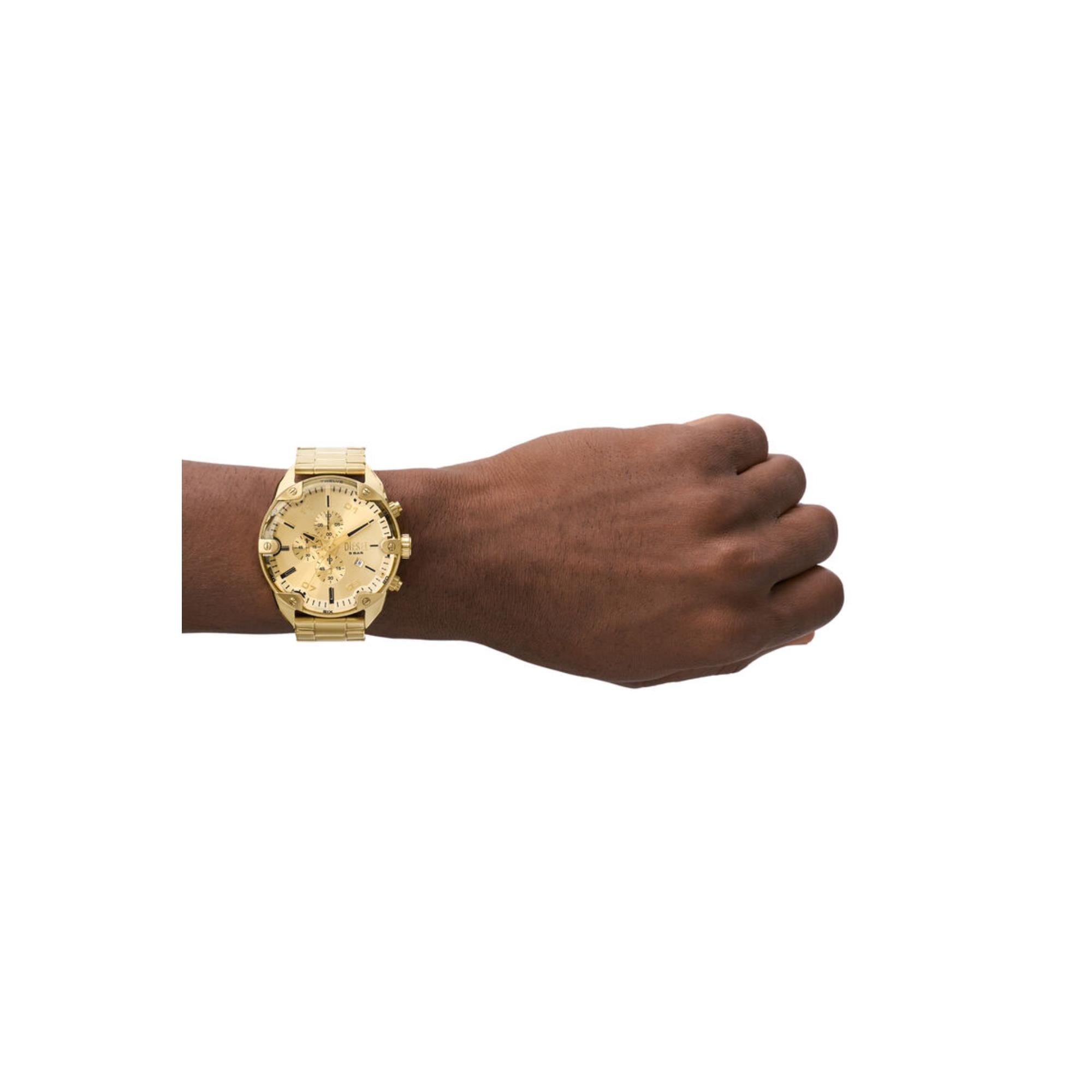 Diesel Spiked 49mm Chronograph Gold Dial Steel Mens Quartz Watch DZ4608