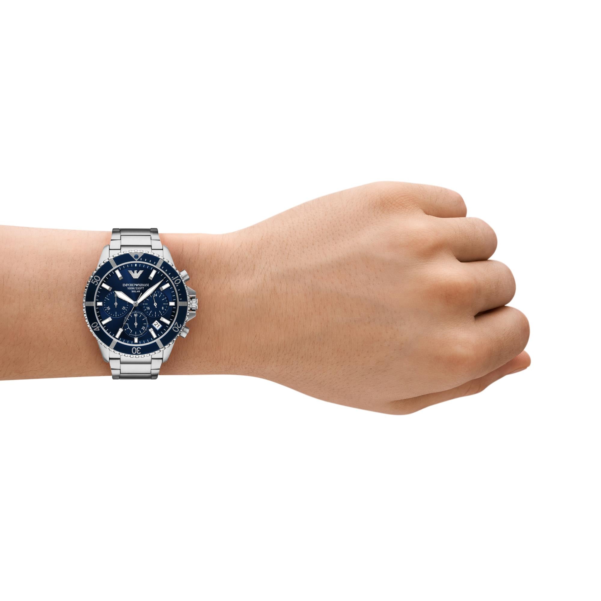 Emporio Armani World Explorer 43.5mm Chronograph Blue Dial Steel Mens Quartz Watch AR11681