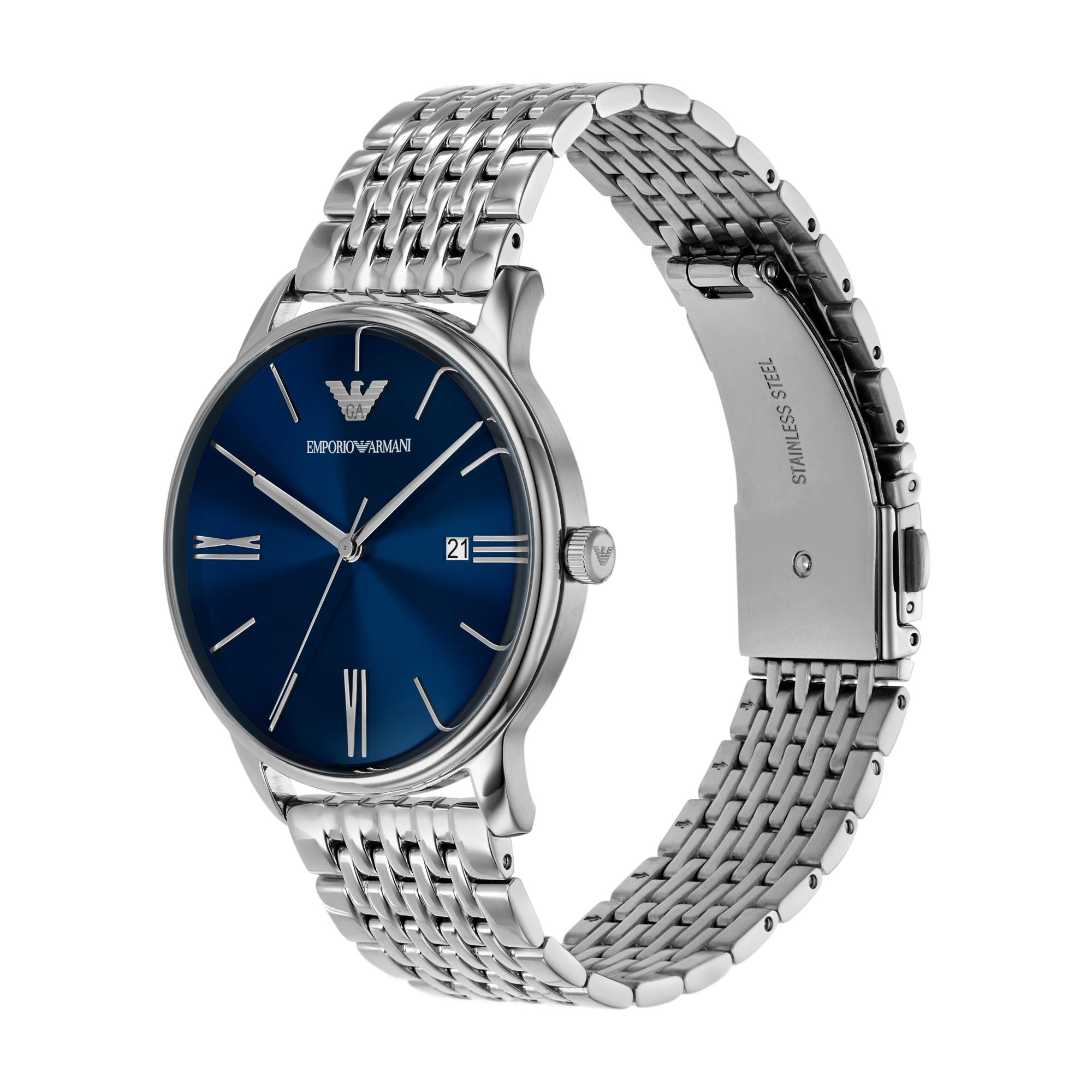 Emporio Armani Minimalist 39mm Blaues Zifferblatt Stahl Herren Quarz Uhr AR11674