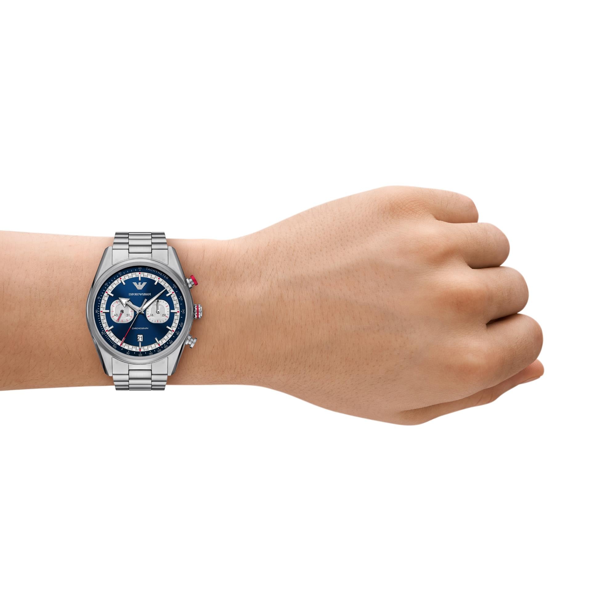 Emporio Armani Racer Blue Dial Steel Strap Men's Watch AR11676