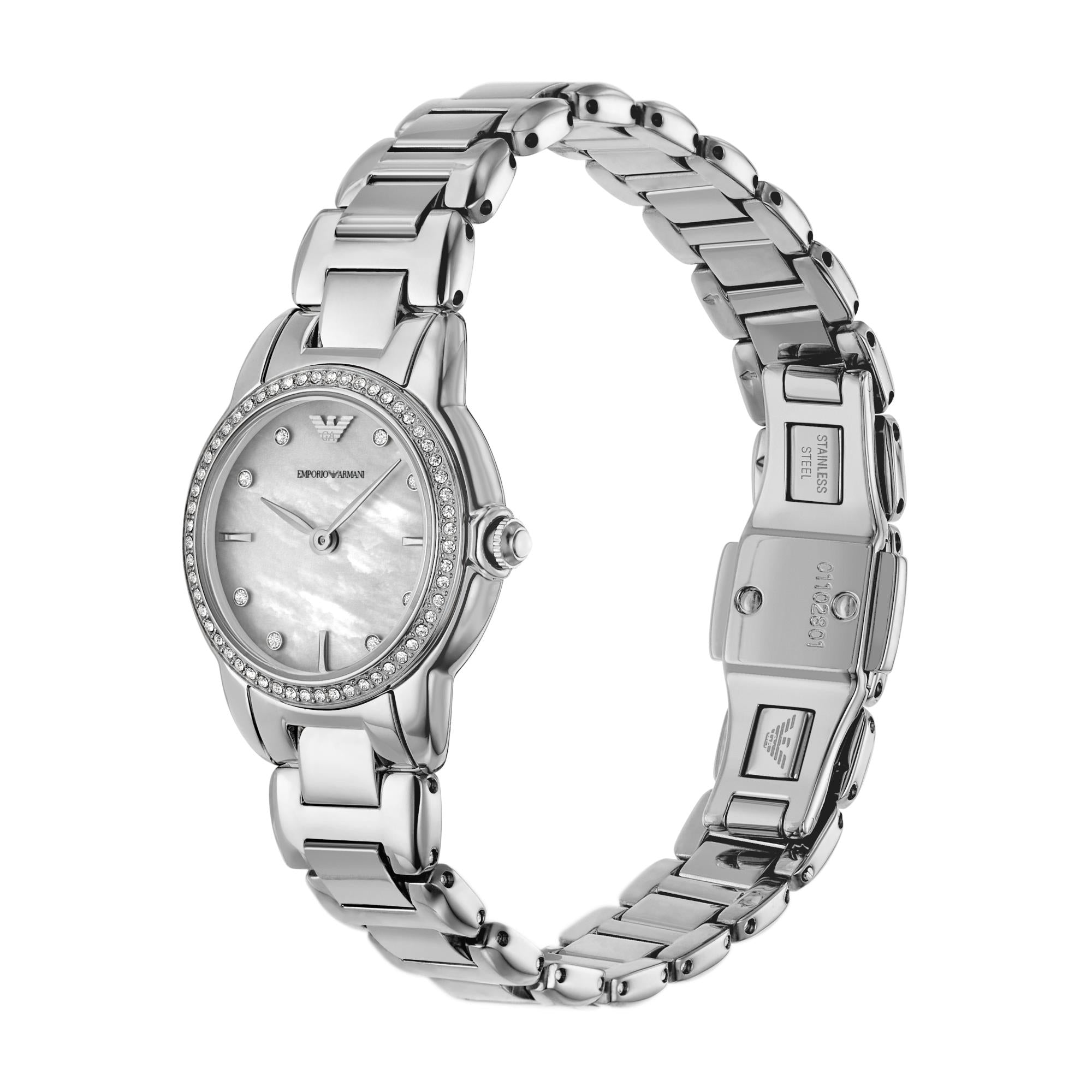 Emporio Armani Mia 26mm Perlmutt Zifferblatt Stahl Damen Quarz Uhr AR11669