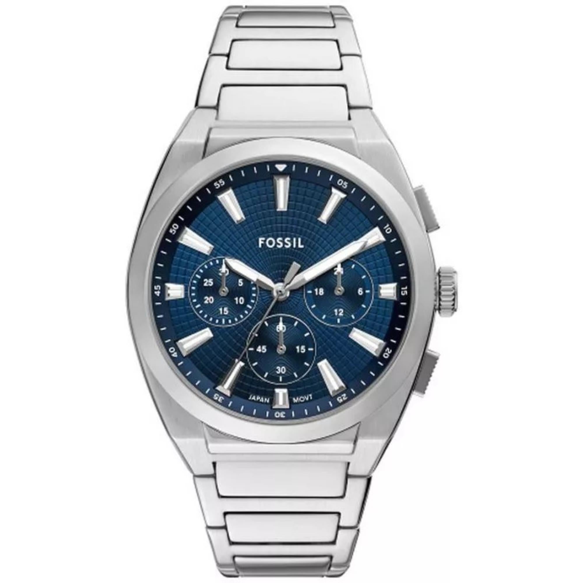 Fossil Everett 44mm Chronograph Blue Dial Steel Mens Quartz Watch FS6104