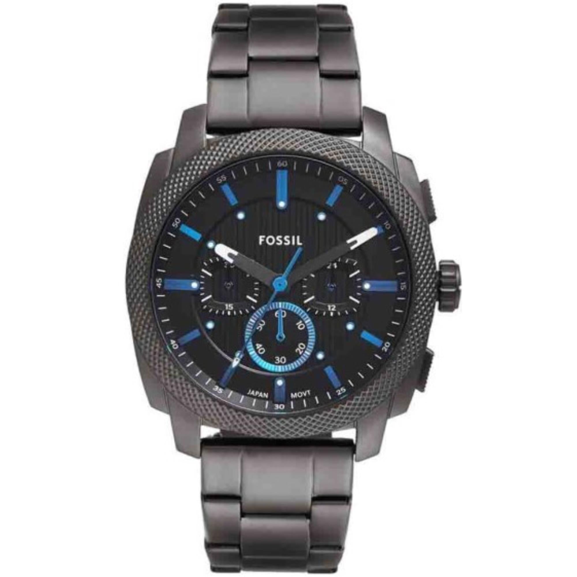Fossil Machine 44mm Chronograph Schwarzes Zifferblatt Stahl Herren Quarz Uhr FS6098