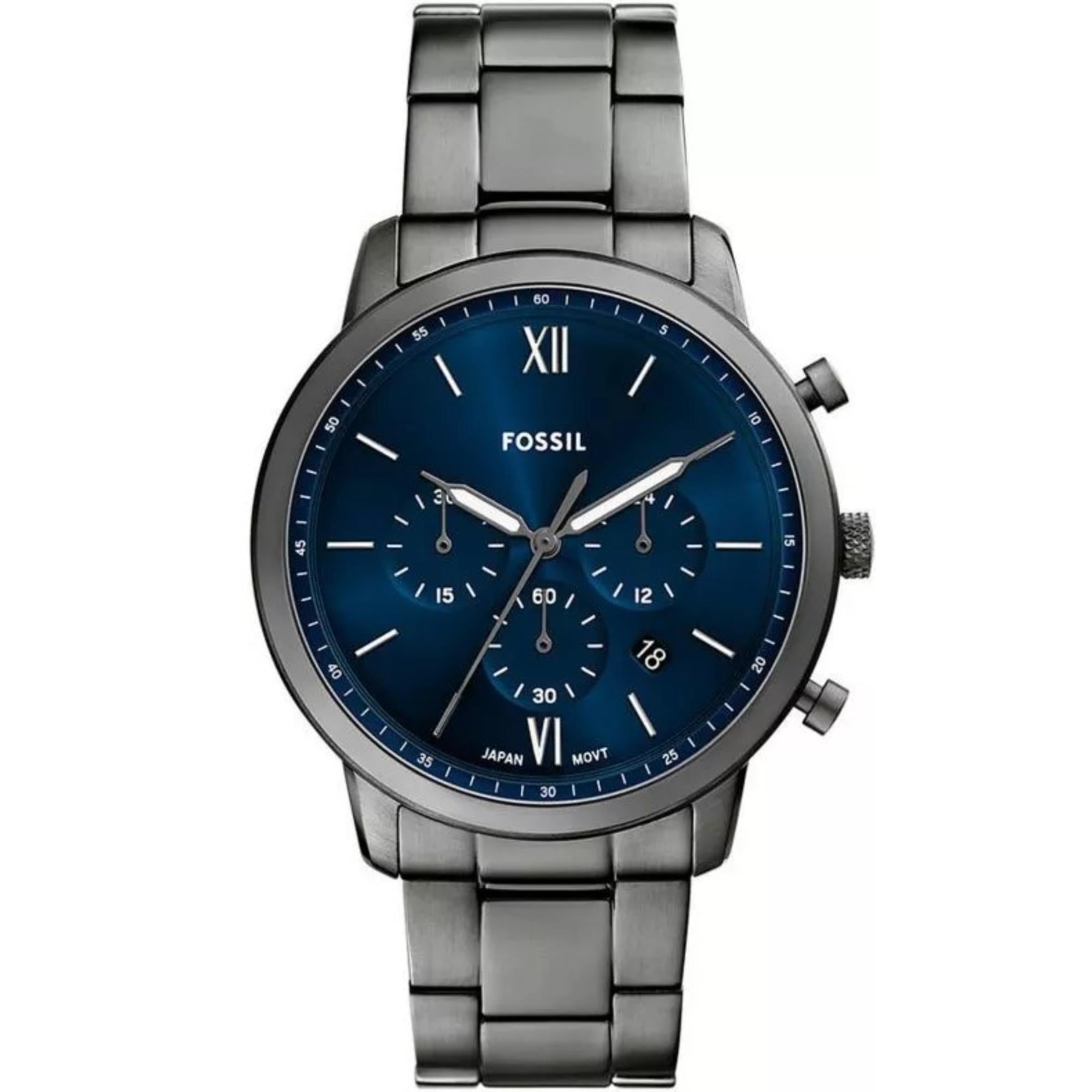 Fossil Neutra 44mm Chronograph Blaues Zifferblatt Stahl Herren Quarz Uhr FS6111