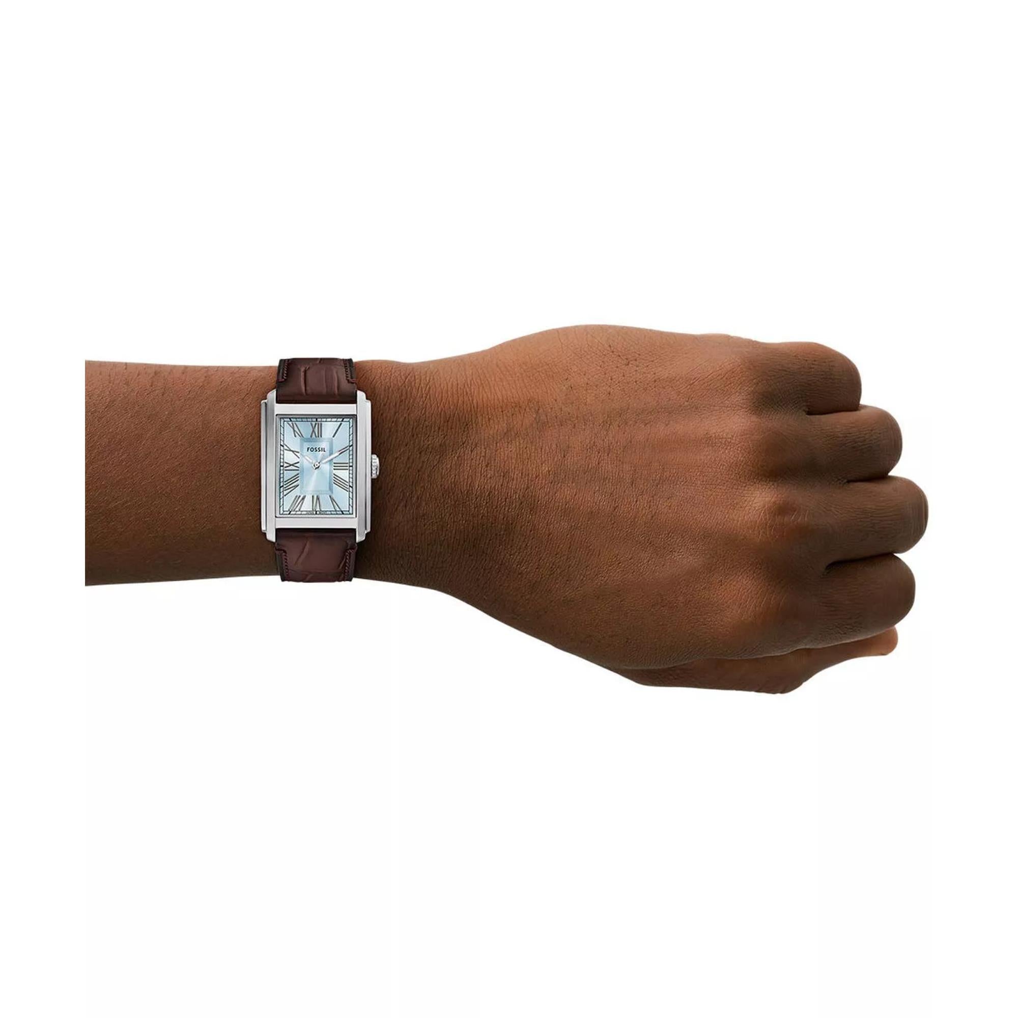 Fossil Carraway 30mm Quarzuhr mit blauem Zifferblatt und Lederarmband für Herren FS6110
