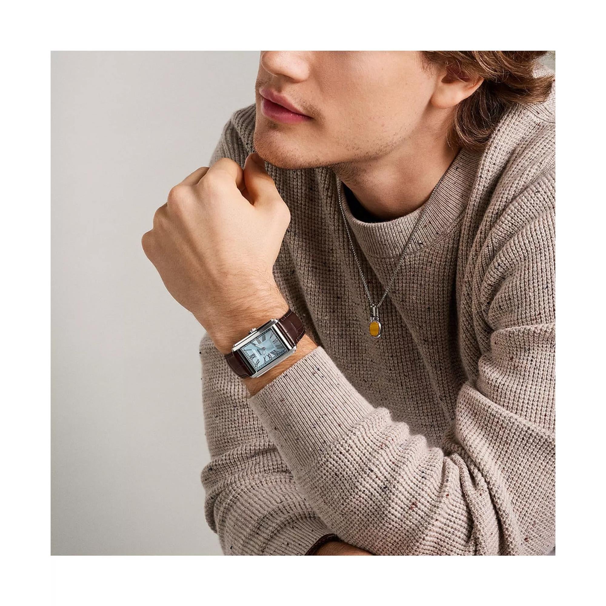 Fossil Carraway 30mm Quarzuhr mit blauem Zifferblatt und Lederarmband für Herren FS6110