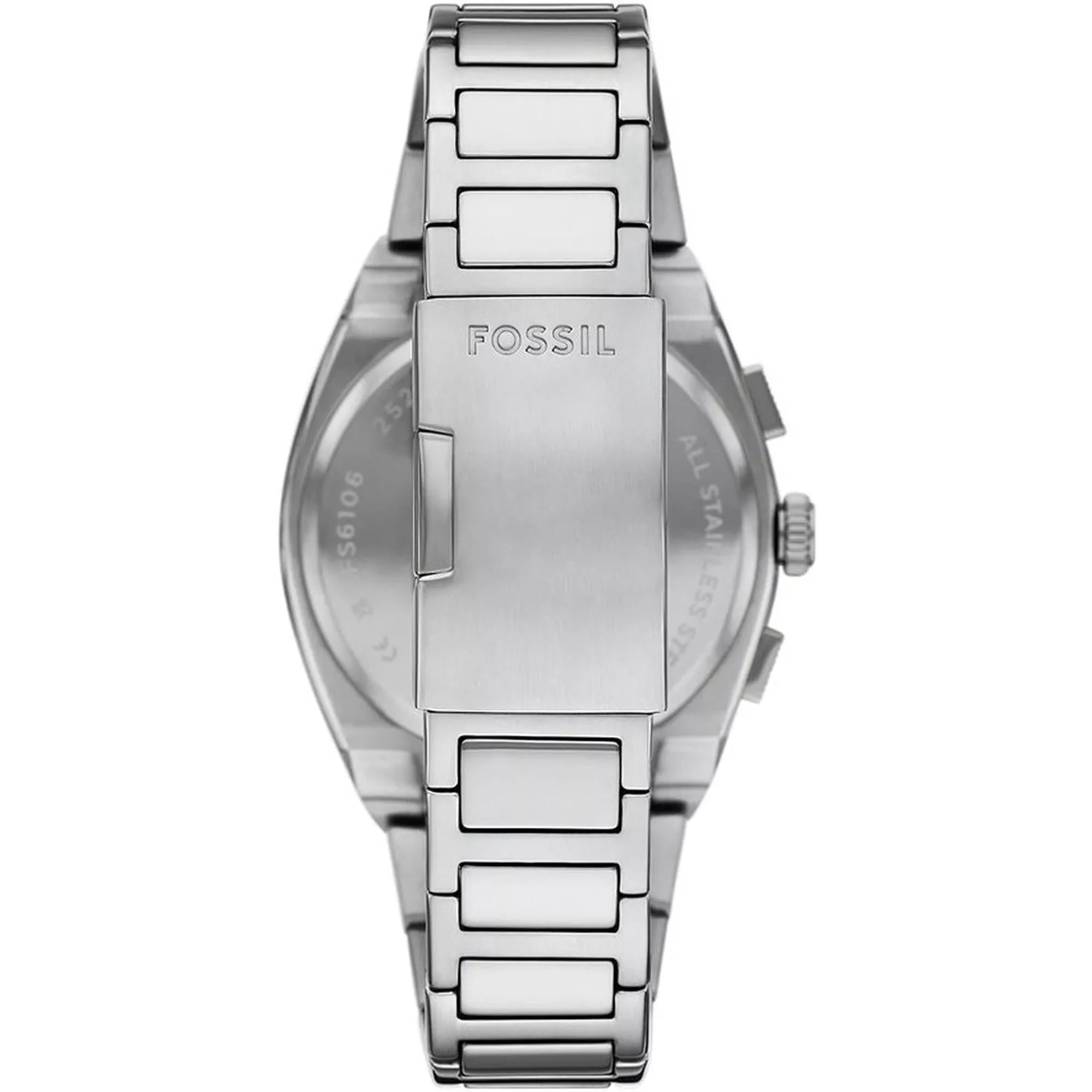 Fossil Everett 44mm Chronograph mit blauem Zifferblatt, Edelstahl, Herren-Quarzuhr FS6105