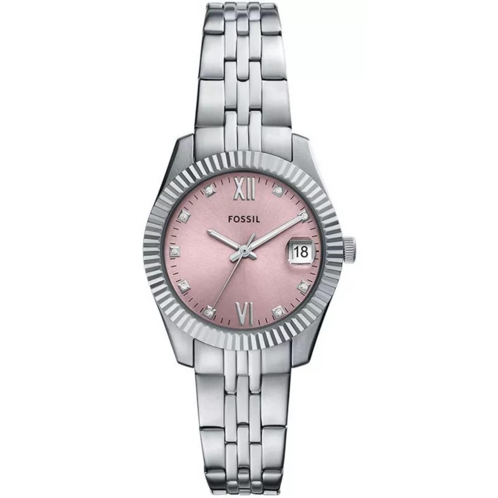 Fossil Scarlette 33mm Rosa Zifferblatt Stahl Damen Quarz Uhr ES5403